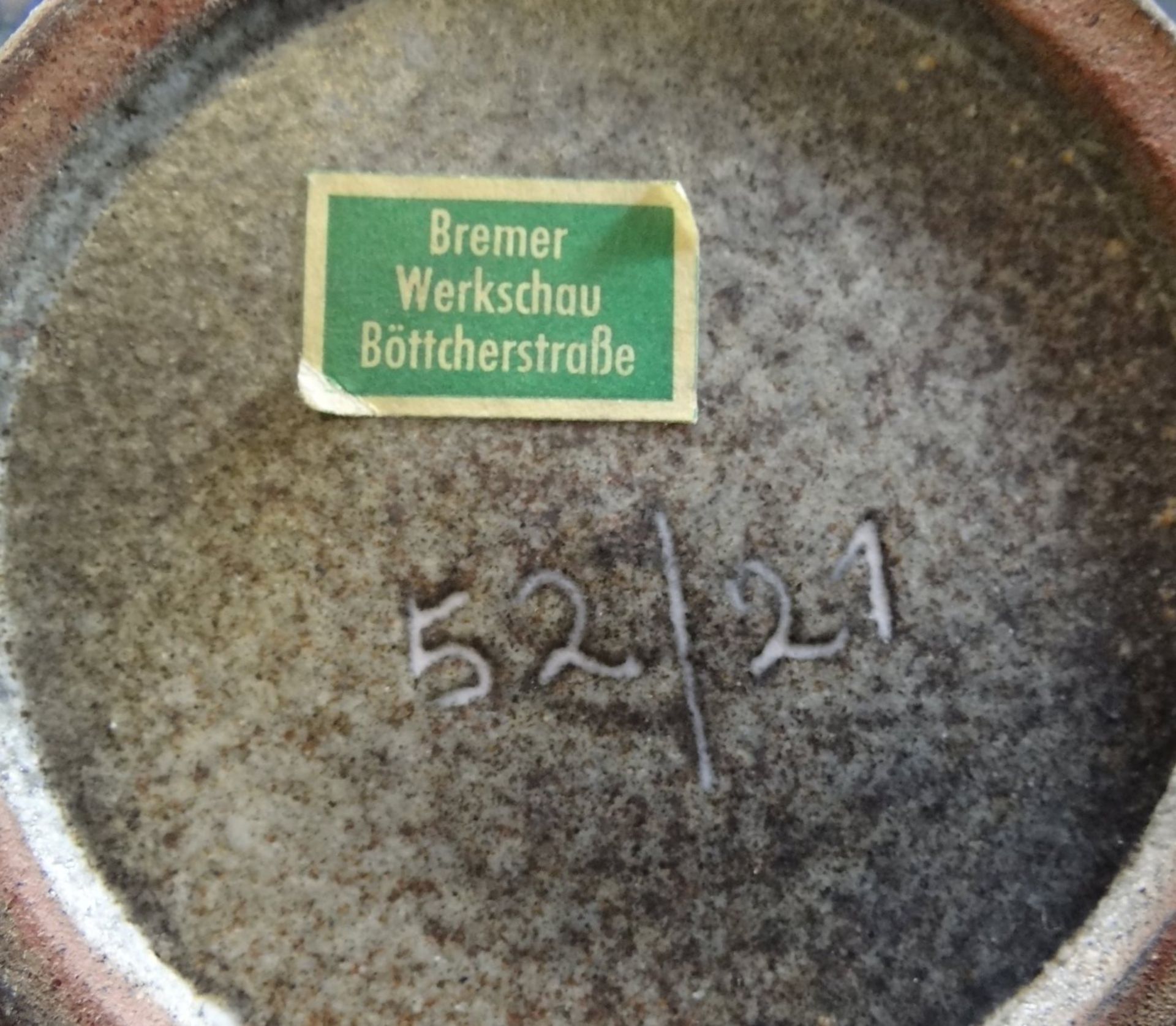 Kunstkeramik-Vase, Etikett Bremer Werkschau, Böttcherstrasse, H-21 c - Bild 4 aus 4