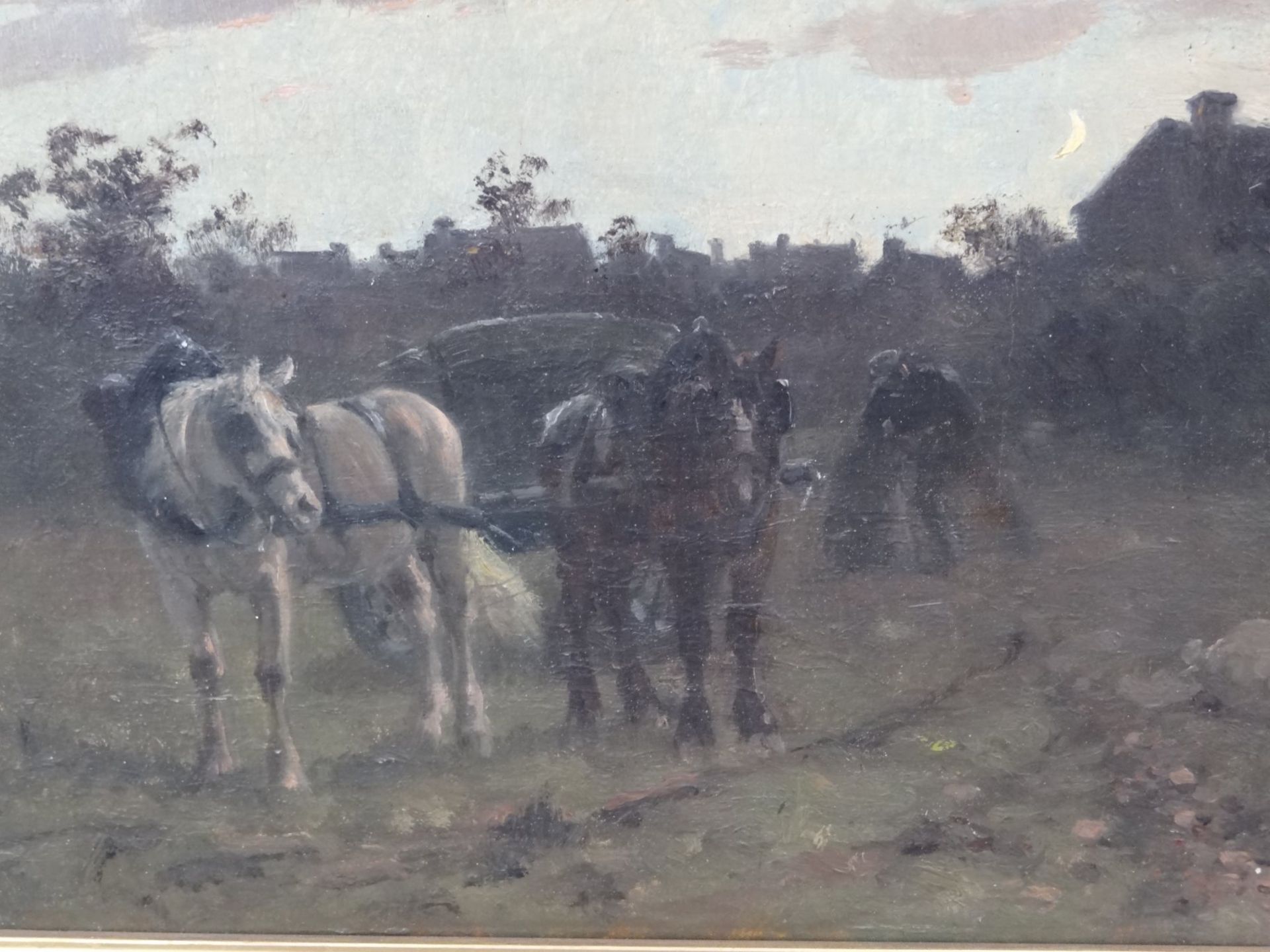 Aymar Alexandre PEZANT (1846-1916) "Pferdewagen in der Abenddämmerung", Öl/Leinen, gerahmt, RG 48x58 - Bild 3 aus 6