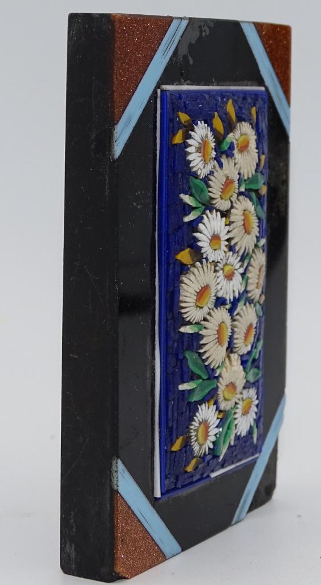 Briefbeschwerer,mit Mosaik,Florales Dekor,Goldfluss,eine Ecke fehlt,9,0x6,0cm - Bild 3 aus 3