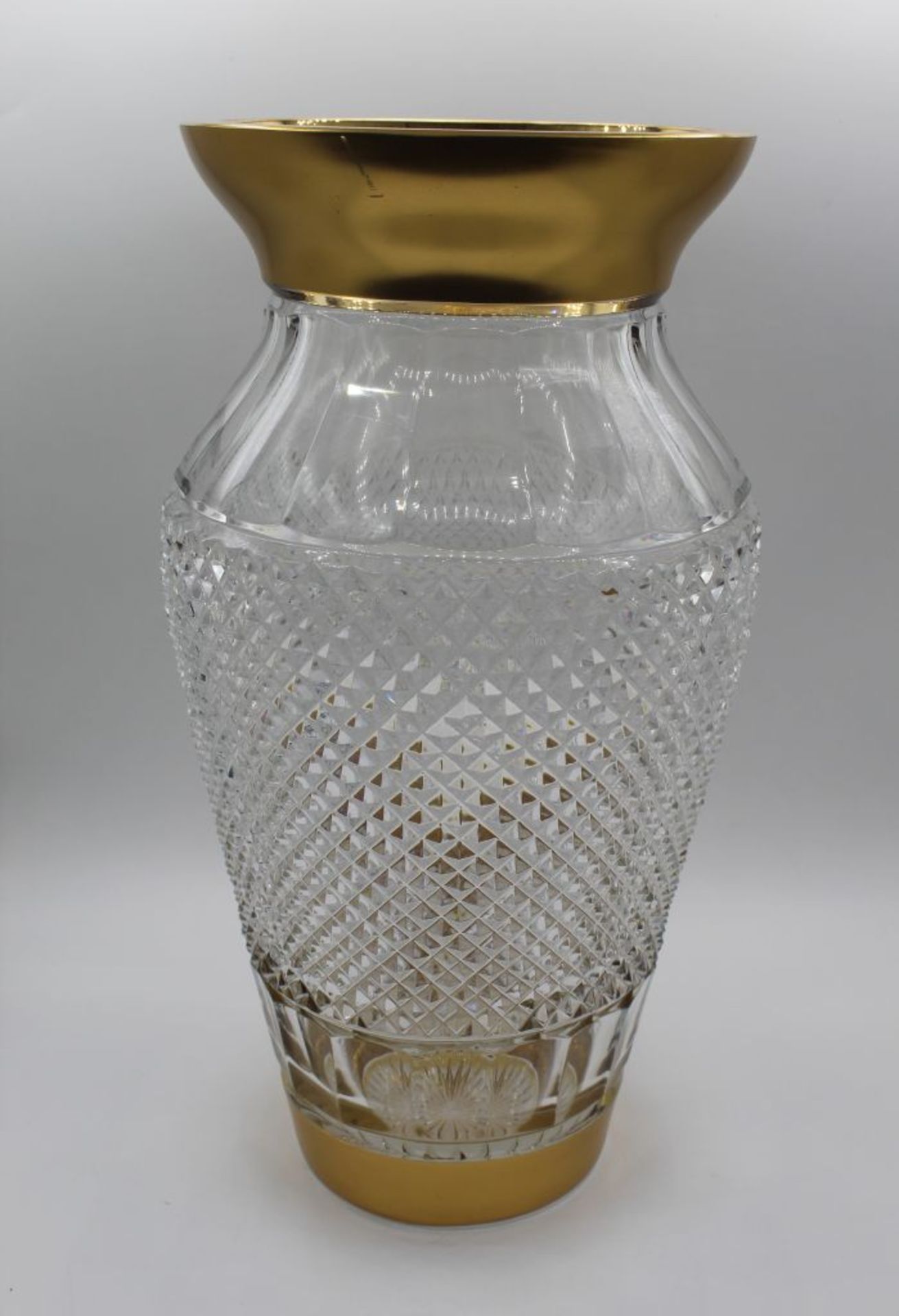 Hohe Zylinder Vase,Goldrand,geschliffenes Glas,H-25cm