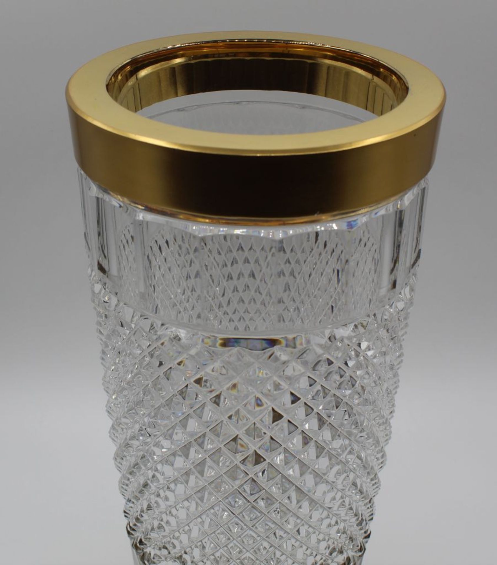 Hohe Zylinder Vase,Goldrand,geschliffenes Glas,H-25cm - Bild 6 aus 8