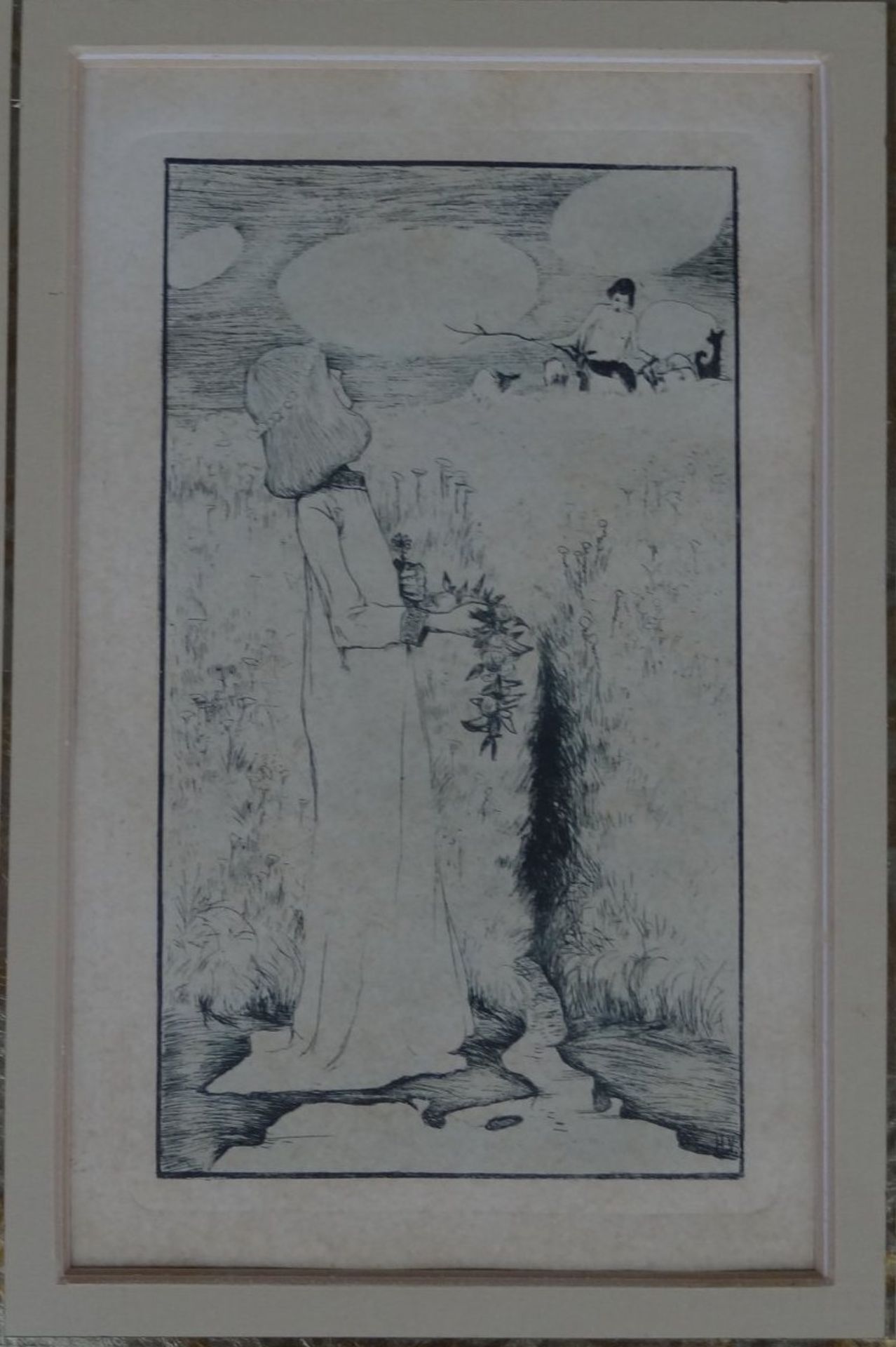 Heinrich VOGELER (1872-1942) "Am Quell" Radierung, 19x12 cm, u. re. Monogrammiert in Platte, ger/