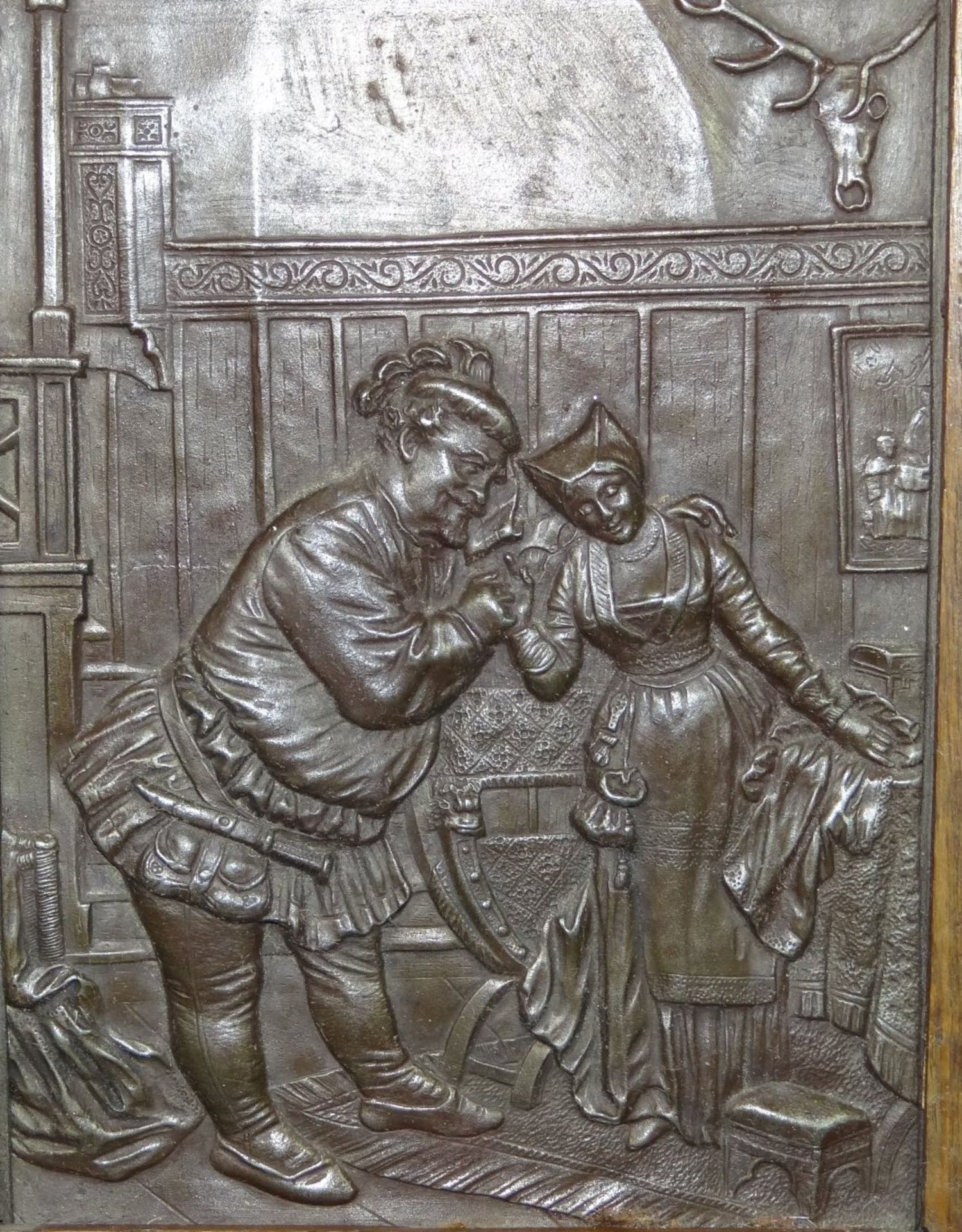 Metallbild bronziert "Falstaff"m Eicherahmen, 35x29 cm, - Bild 2 aus 3
