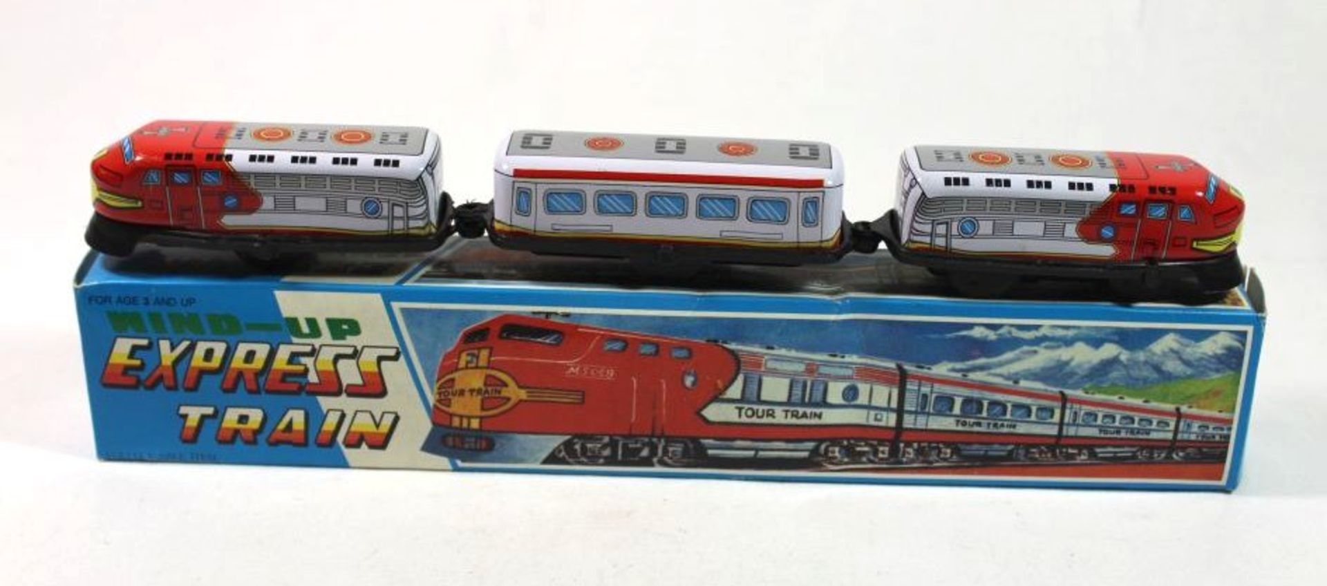 Blechzug "Wind-Up Express Train", orig. Karton, China, H-3,5cm. L-32,5cm.