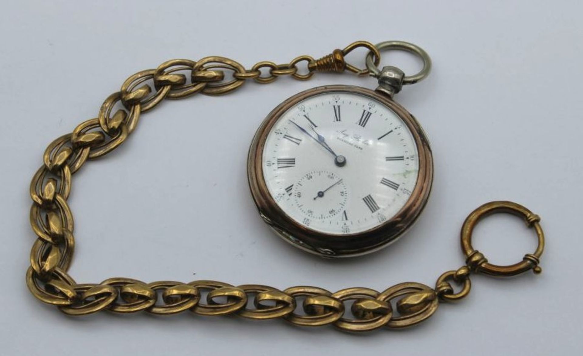 Taschenuhr, Aug. Becker Freiburg Elbe, 800er Silbergehäuse, Schlüsselwerk läuft, an Doublékette, D-