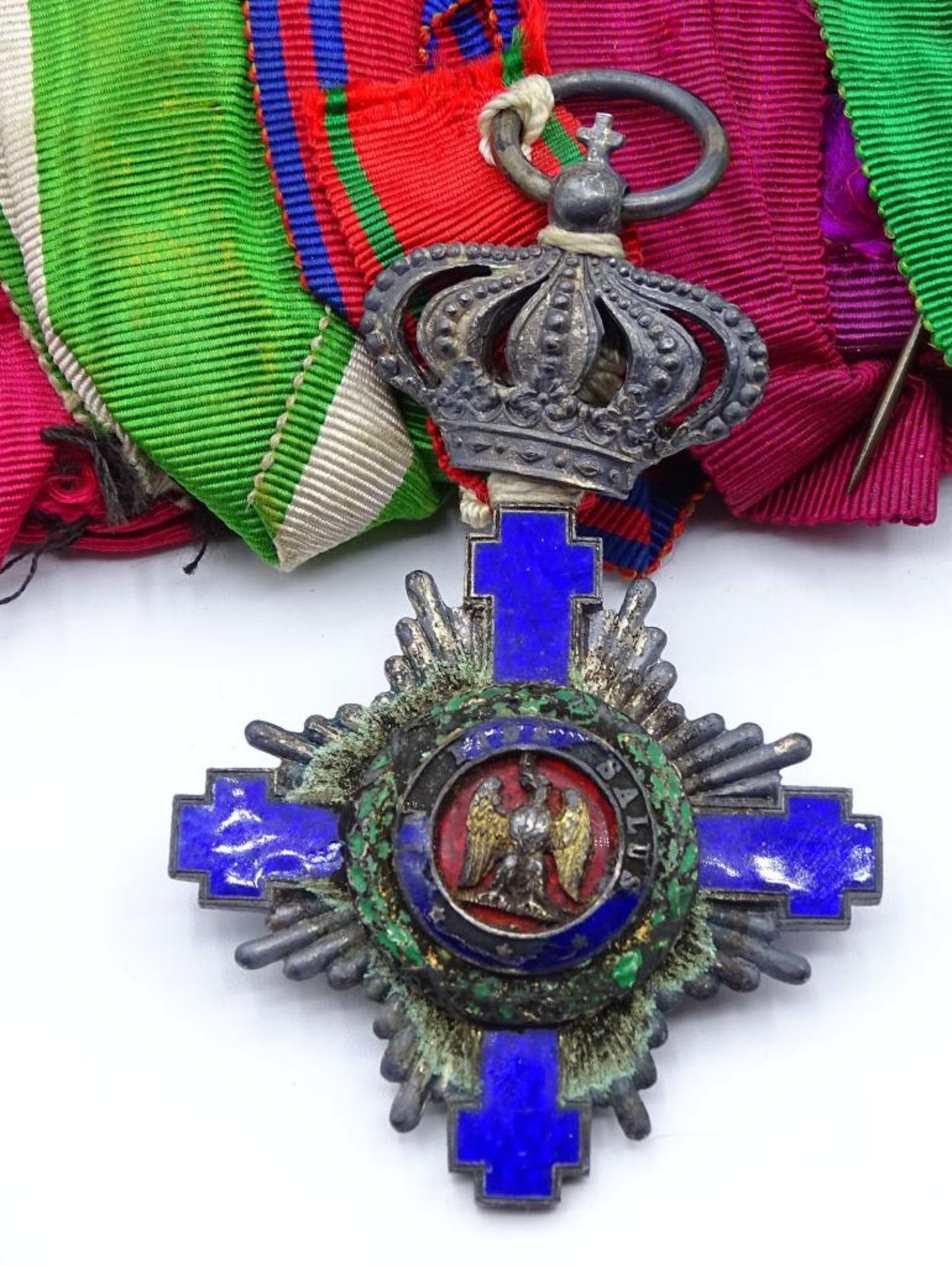 Lange Ordensspange mit 5 Orden/Abzeichen/Medaillen,Königreich Rumänien Orden vom Stern Rumäniens- - Bild 2 aus 10
