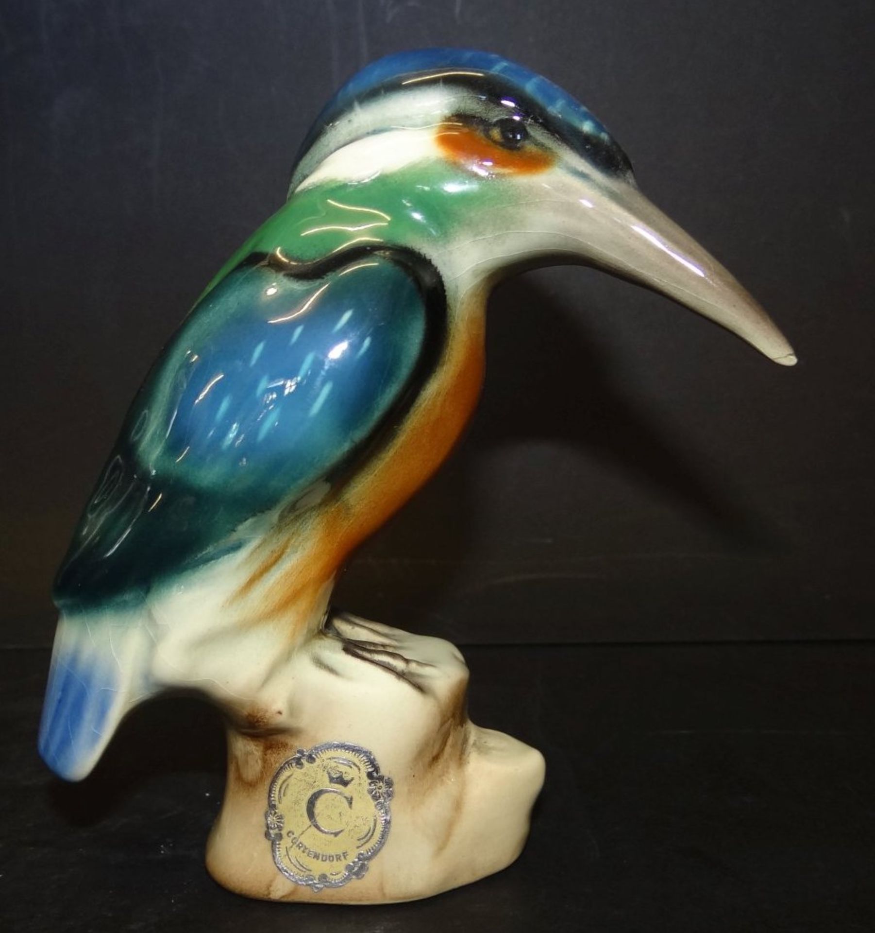 Eisvogel, "Cortendorf" Etikett, bemalt, H-10 cm