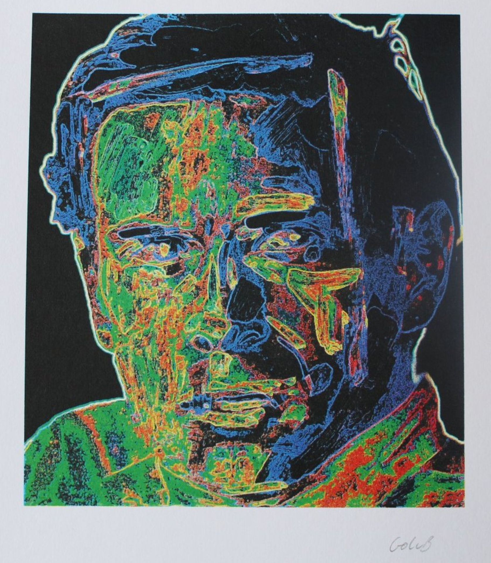 Leon GOLUB (1922-2004) "Cyber man" Farbserigraphie signiert, BG 31x28 cm