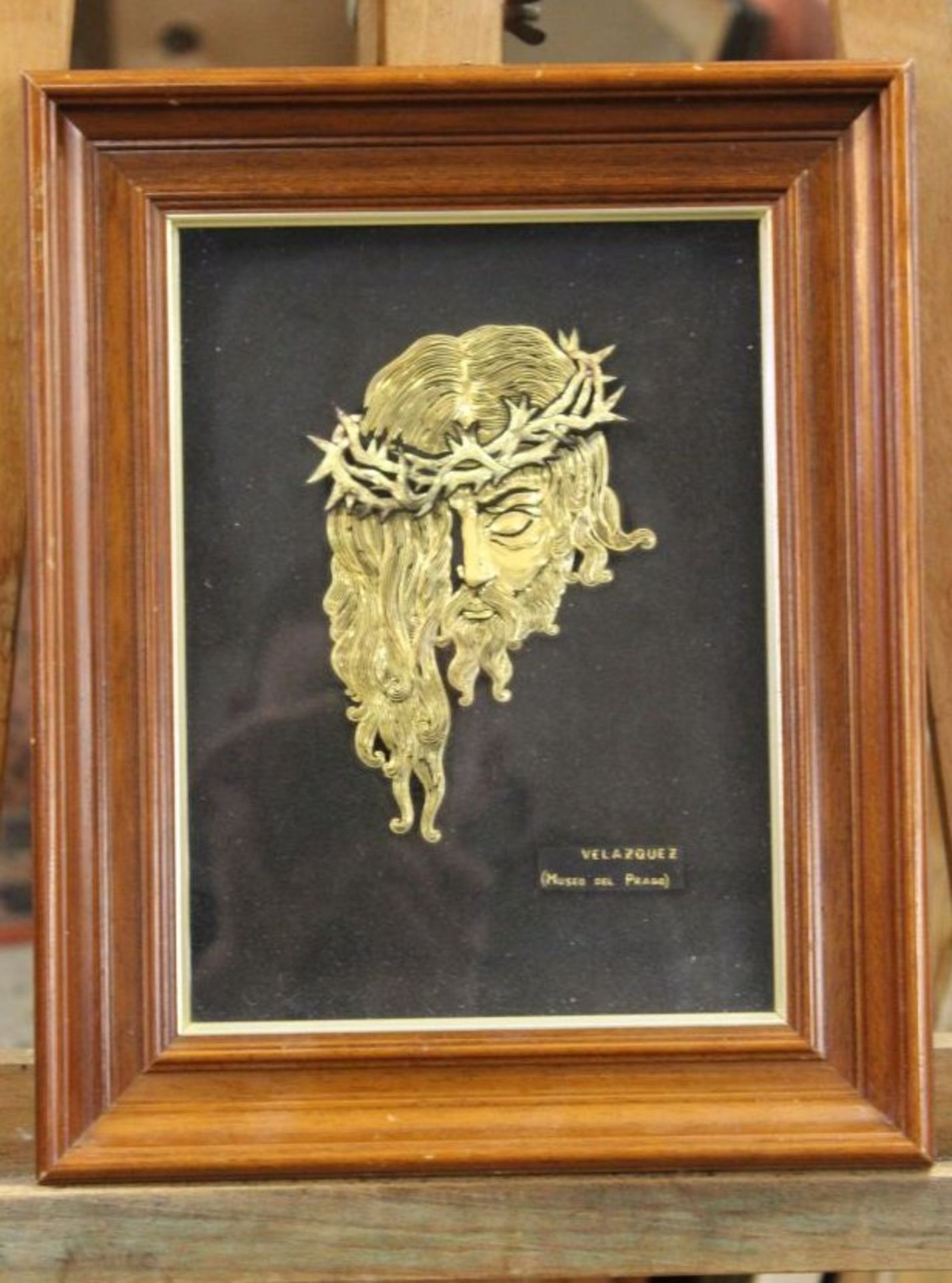 *Christus-Portrait nach Velazquez, 24 u. 18 ct vergoldet, gerahmt, RG 33 x 26cm.