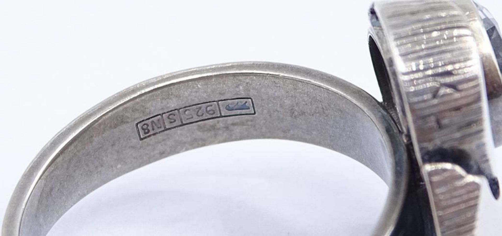 925er Silber Ring mit einen facettierten klaren Stein, 5,4gr.,Ringgröße verstellba - Bild 5 aus 5