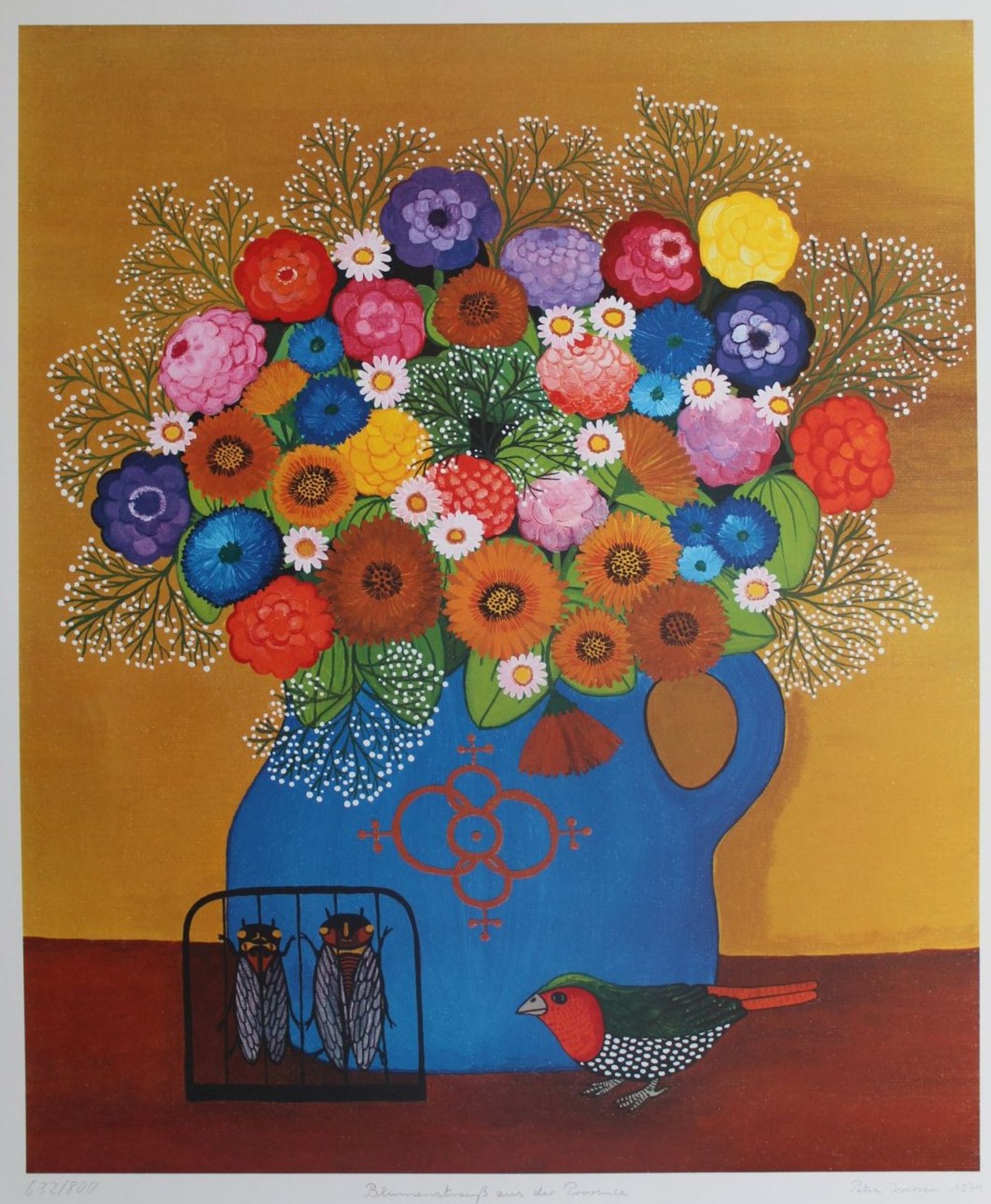 Petra IVERSEN (1938), 1974 "Blumenstraus" Lithografie, Nr. 632/800, BG 70x53 cm