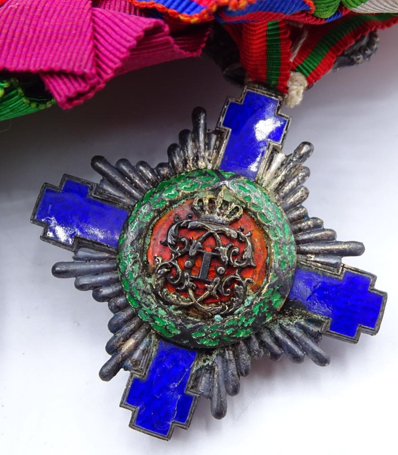 Lange Ordensspange mit 5 Orden/Abzeichen/Medaillen,Königreich Rumänien Orden vom Stern Rumäniens- - Bild 7 aus 10