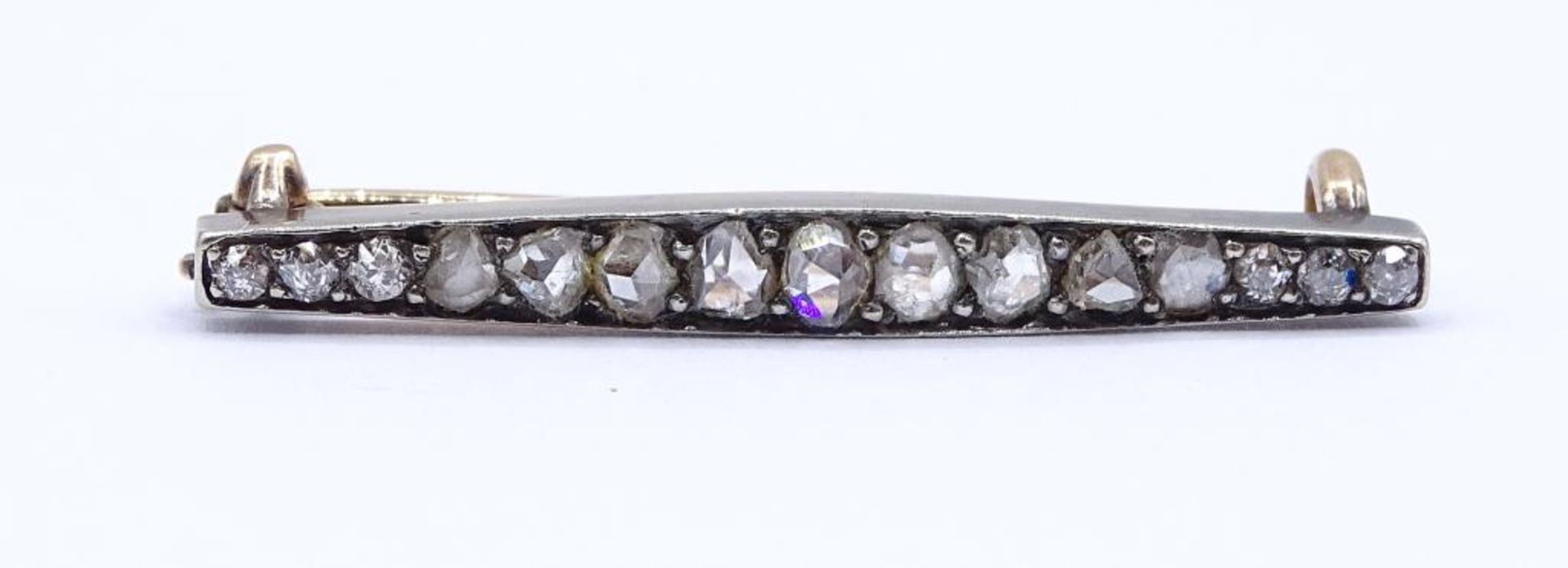 Altschliff Diamant Brosche um 1860,Gold um 585/000,L-3,4cm, 2,7gr. - Bild 2 aus 4