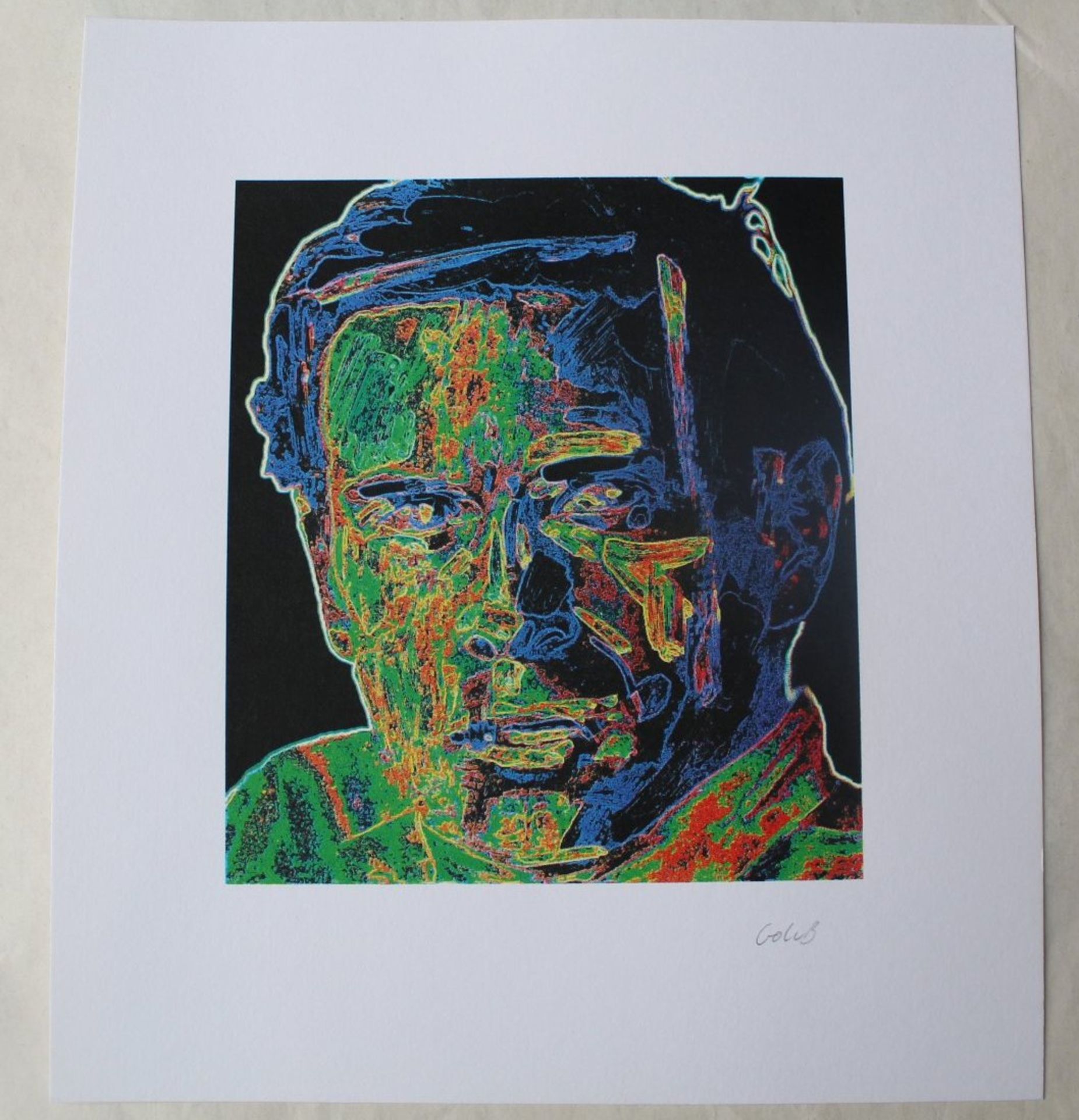 Leon GOLUB (1922-2004) "Cyber man" Farbserigraphie signiert, BG 31x28 cm - Bild 2 aus 3