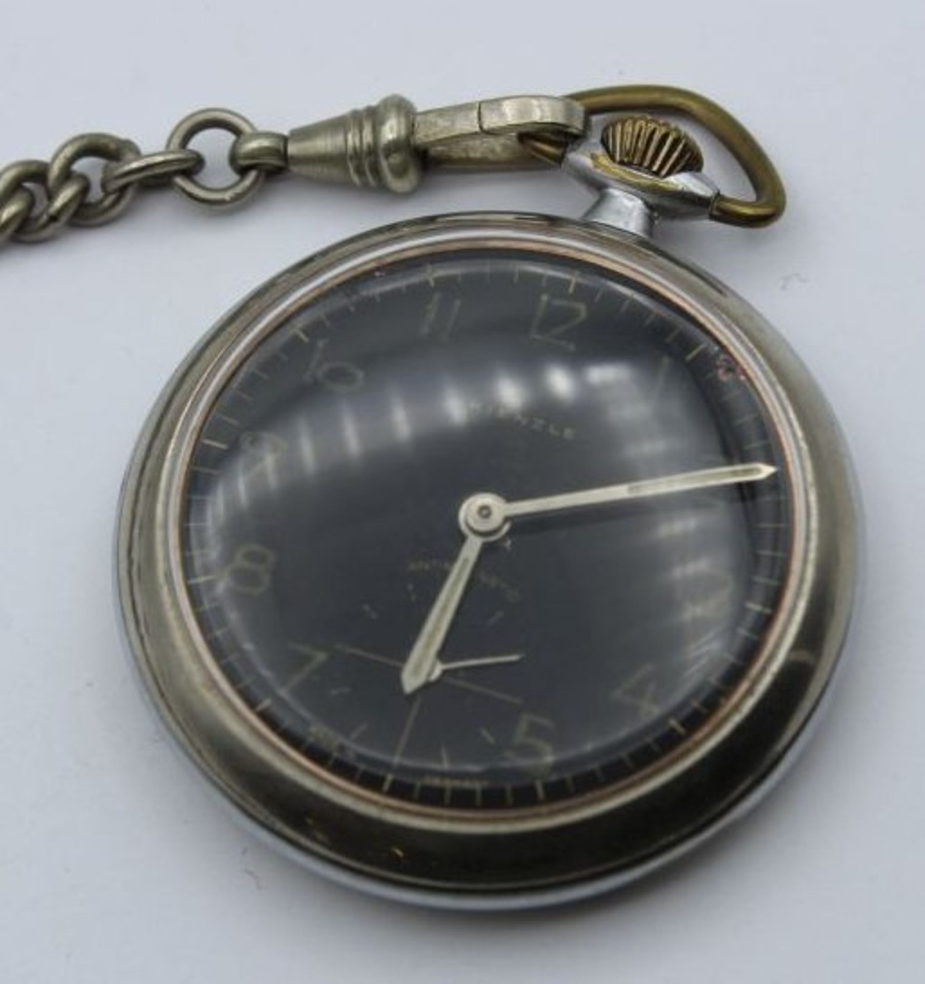 Herrentaschenuhr, Kienzle, an Kette, Kronenaufzug, schwarzes Ziffernblatt, Werk läuft, D-5cm. - Bild 2 aus 4