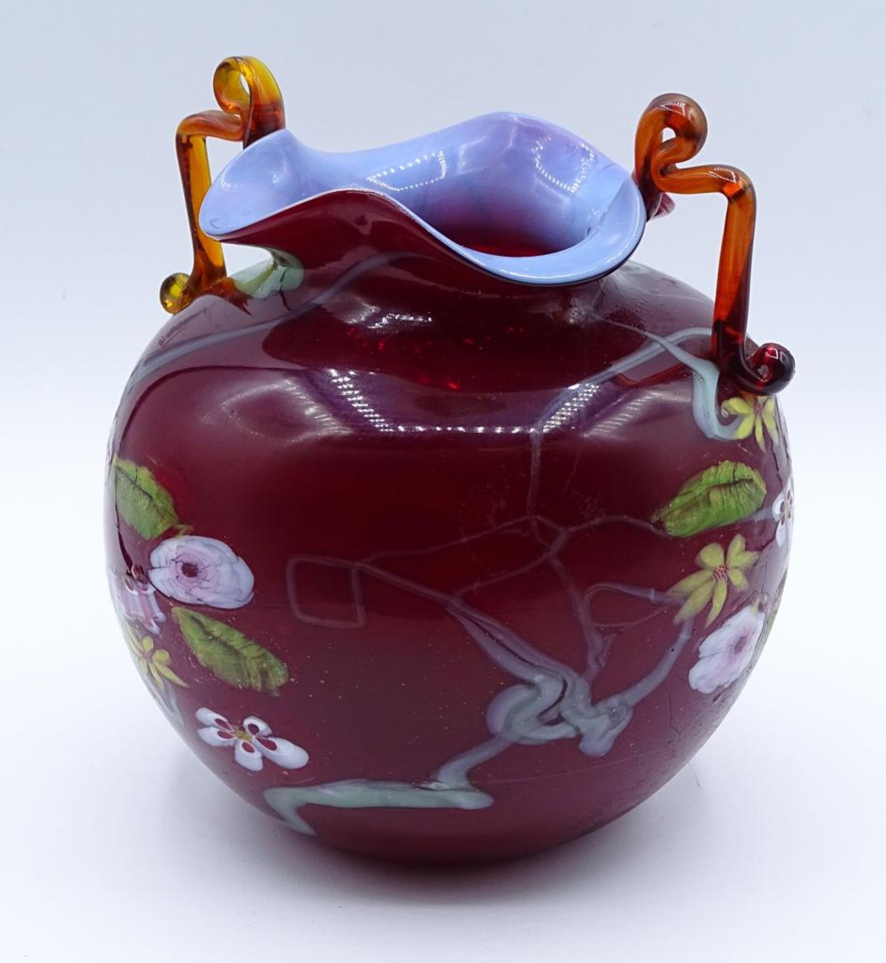 Jugendstil Vase mit Emaillemalerei,H-15cm - Bild 3 aus 4