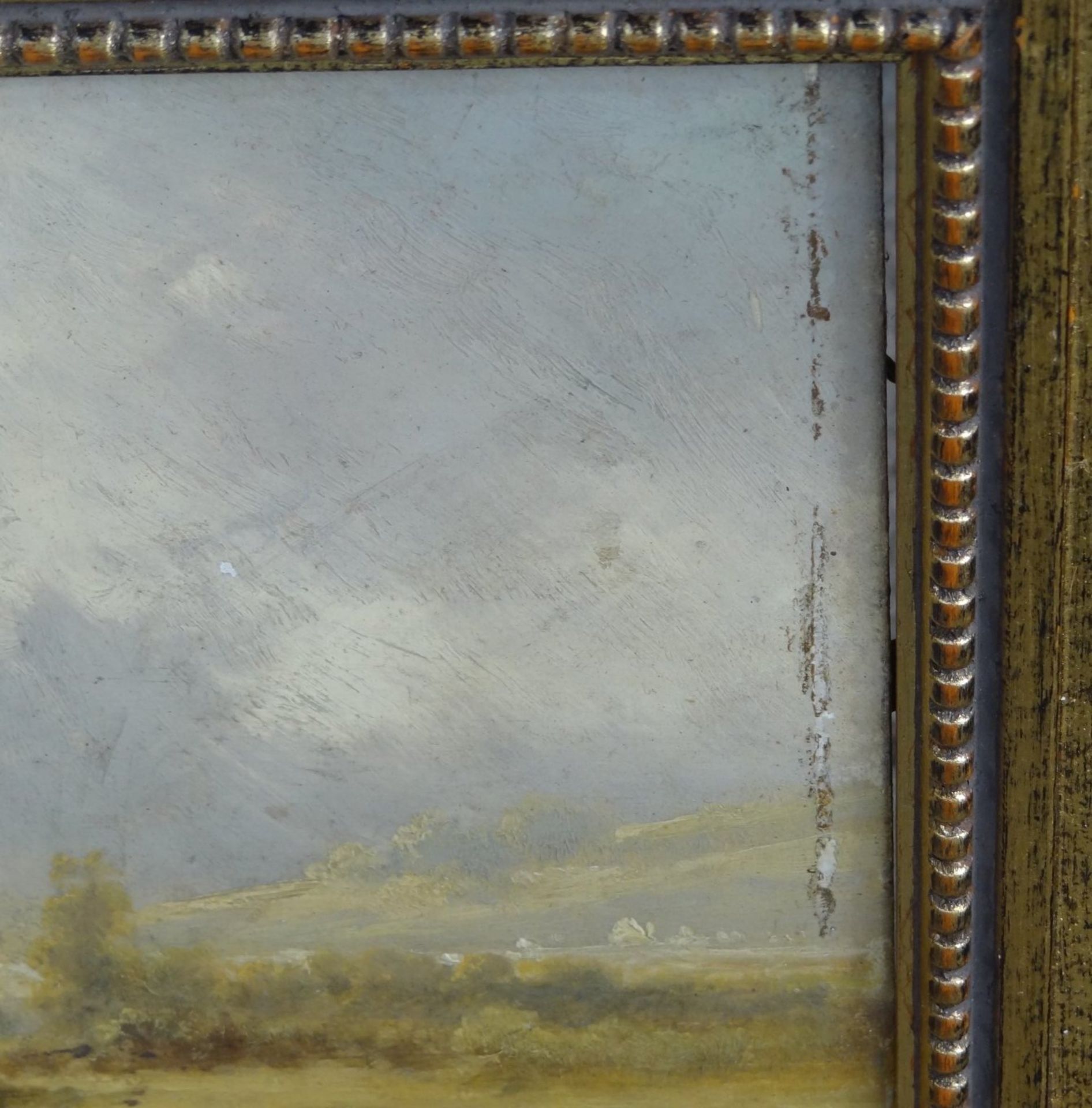 unleserl. signierte Landschaft, Öl/Holz, gerahmt, RG 32x45 cm, seitlich von Rahmen beriebe - Bild 5 aus 7