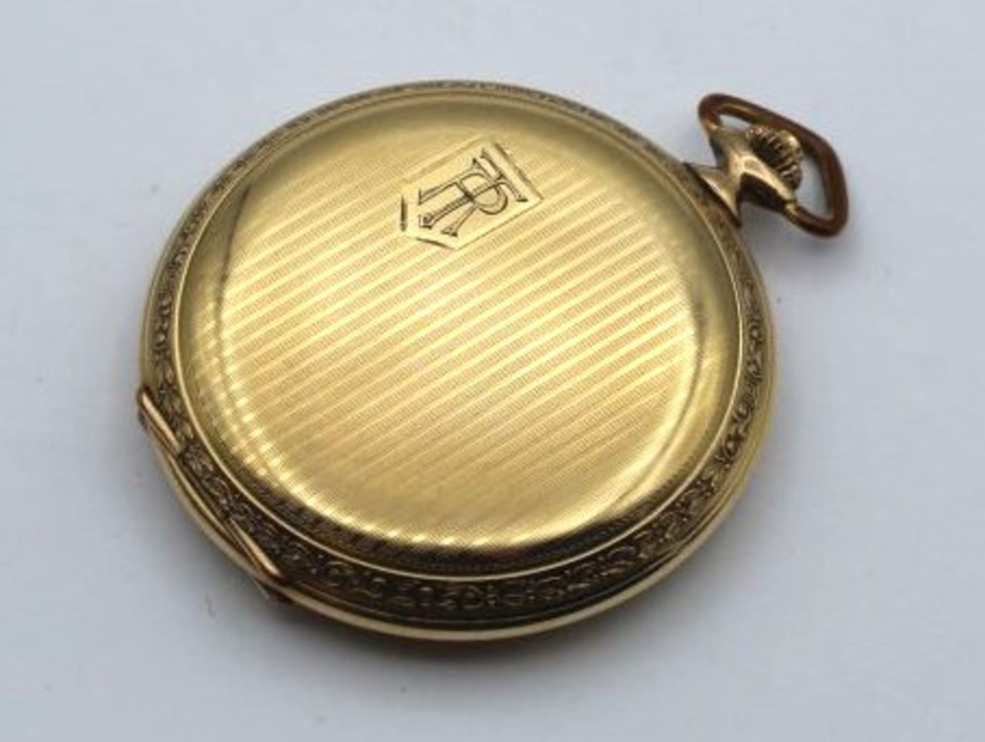 Sprungdeckeltaschenuhr "Drusus", Kronenaufzug, graviertes Gehäuse, Monogrammkartusche, doublé, - Bild 2 aus 3