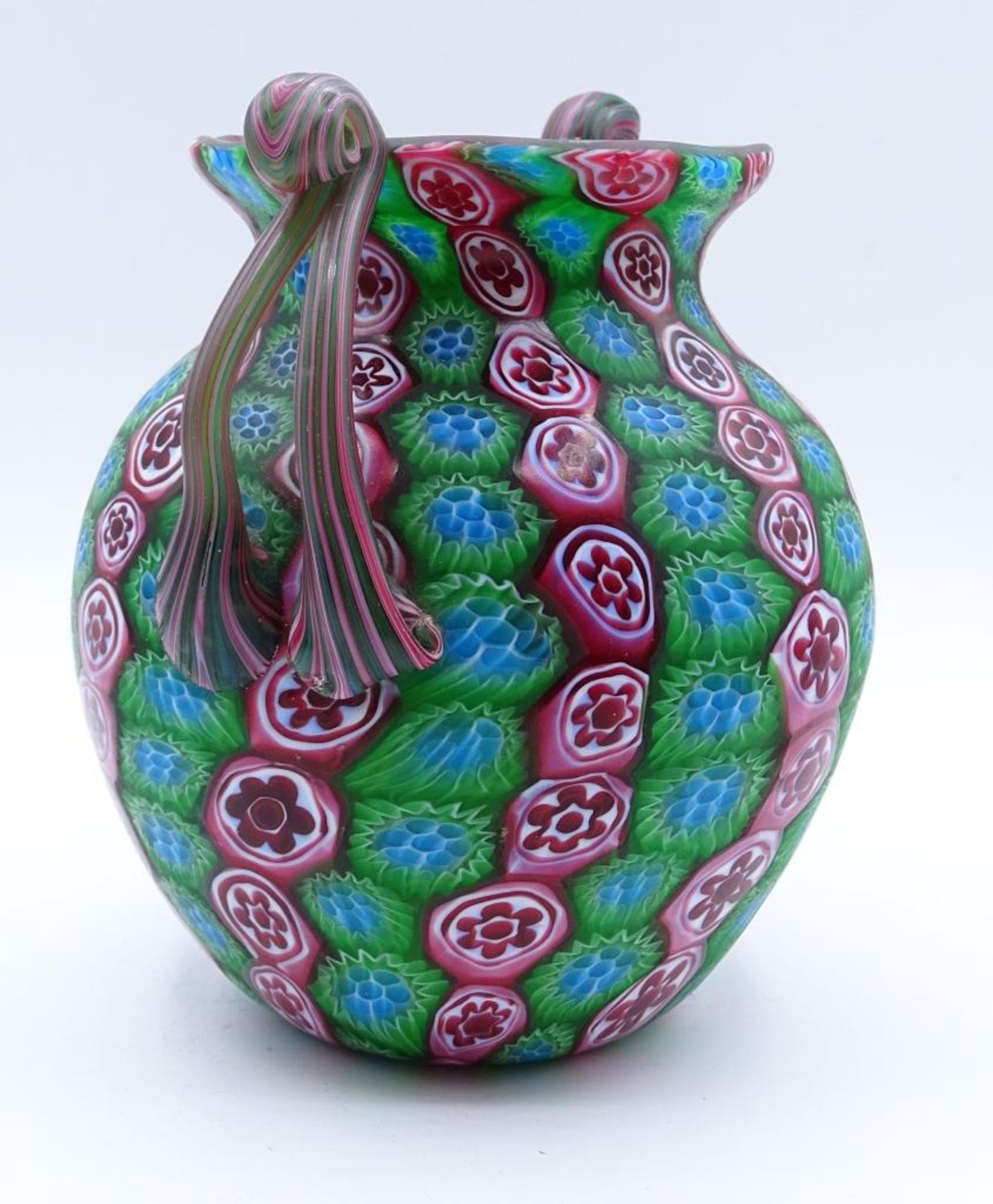 Doppelhenkelvase,Murano, "Murrine",Fratelli Toso, eine Henkelseite geklebt,H-14,5cm, - Bild 3 aus 5