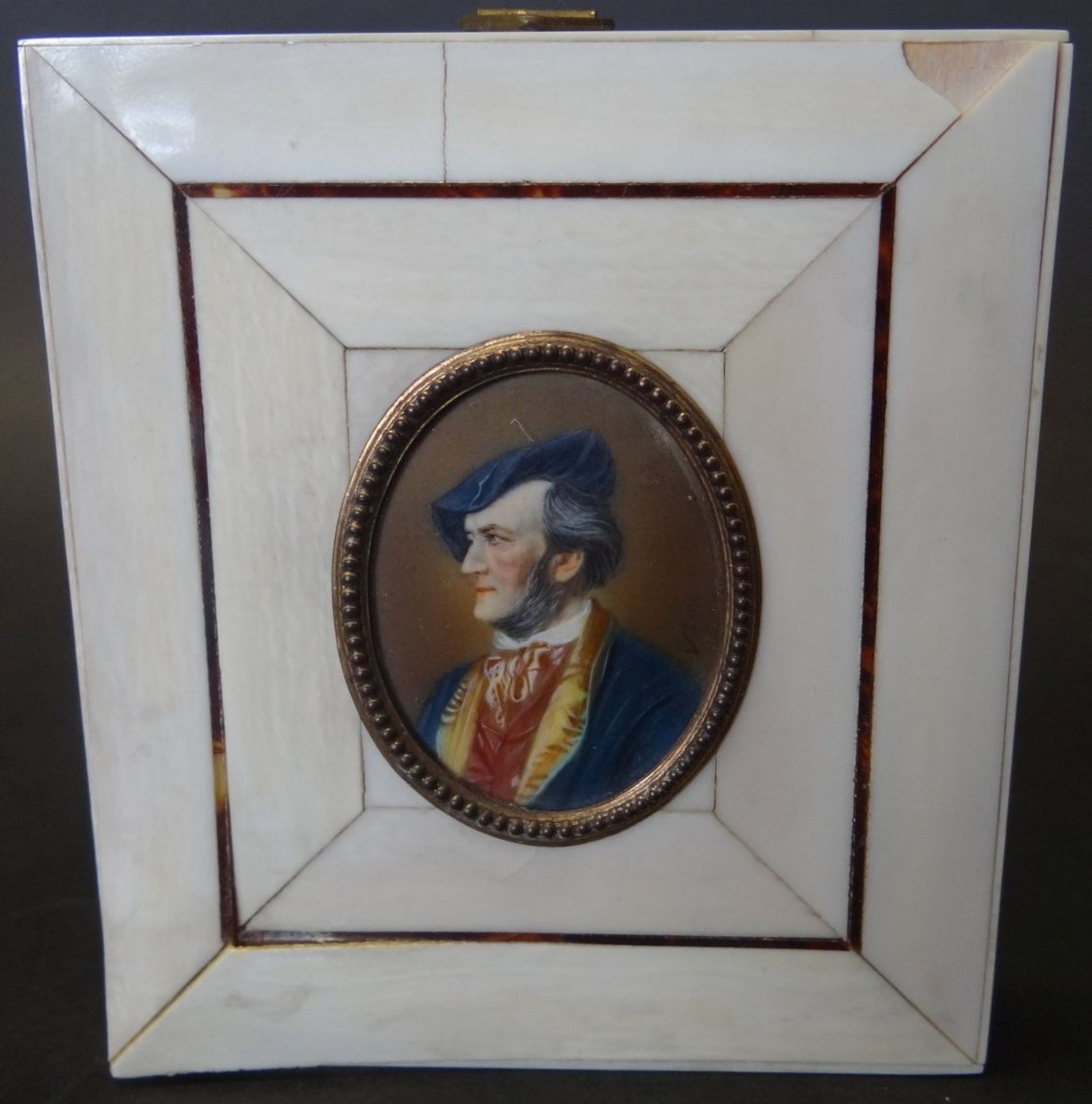 anonymes Miniatur-Portrait von Richard Wagner, Rahmen beschädigt, RG 9x8 c - Bild 2 aus 4