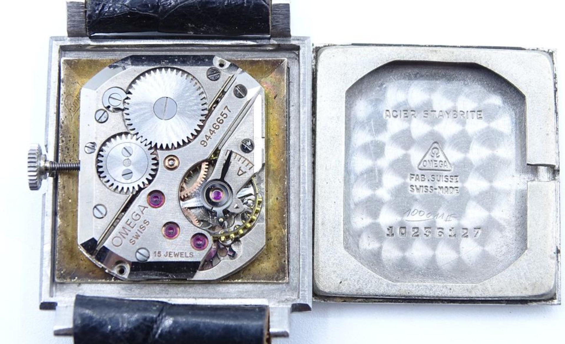 Vintage Armbanduhr "OMEGA",Fab.Suisse,mechanisch,Werk läuft,Edelstahl,Gehäuse 27x25mm,auf Werk Nr. - Bild 8 aus 8