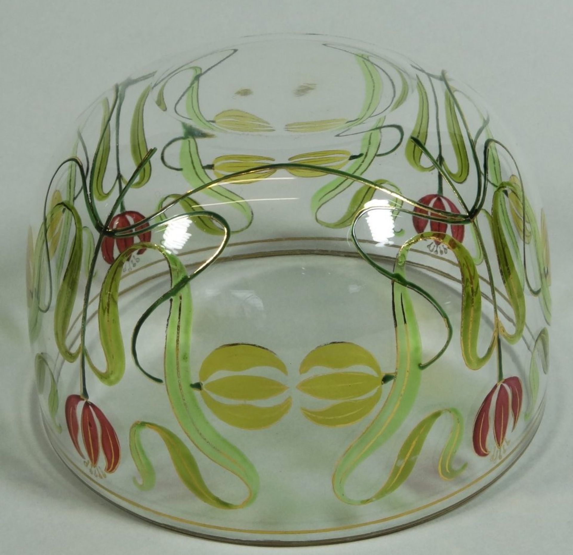 Jugendstil-Schale mit Emaillemalerei, Blumen, Entw. Ludwig SÜTTERLIN (1865-1917), Glasfabrik Fritz - Bild 5 aus 5