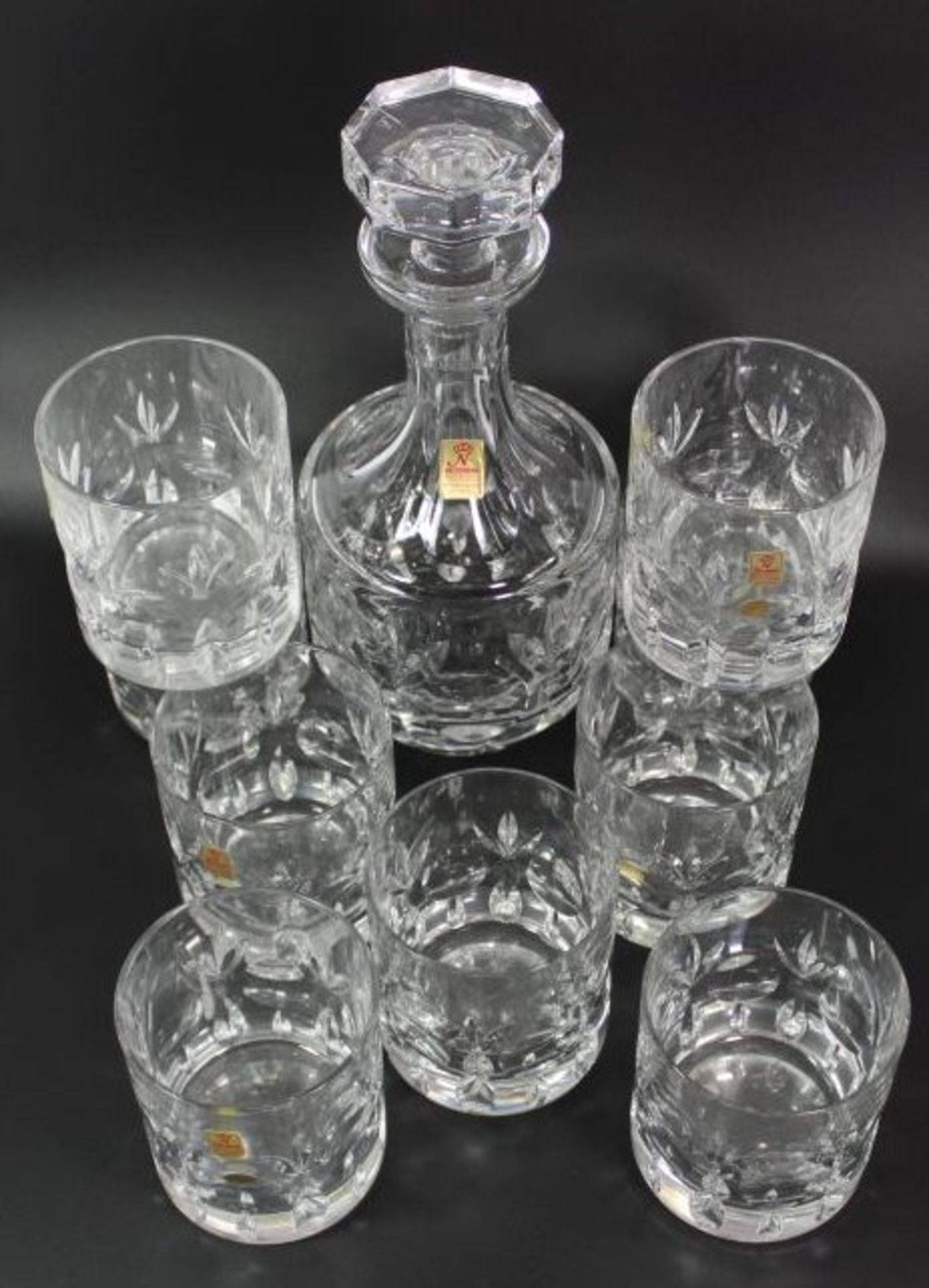 Whisky-Karaffe mit 9 Gläsern, Nachtmann, H-26cm H-9cm.