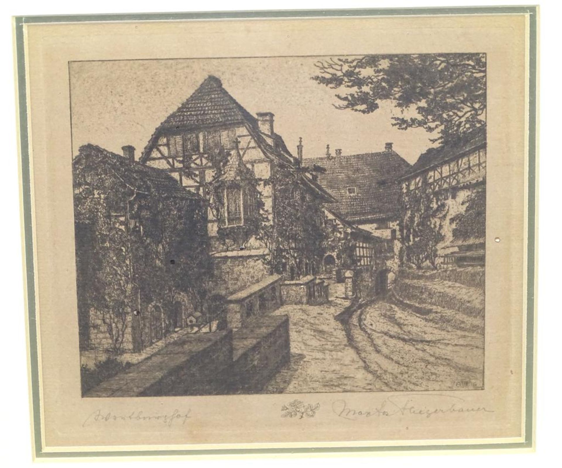 Max Josef FLIEGERBAUER (1874-c.1955) "Burghof" orig. Radierung, ger/Glas, RG 37x37 cm
