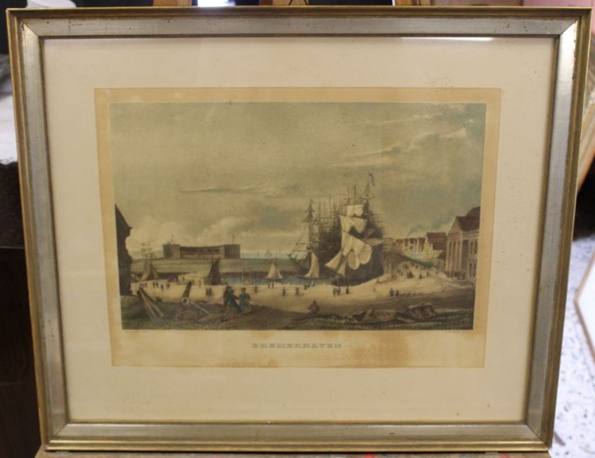 alte Grafik "Bremerhaven", ger./Glas, RG 47 x 55cm. - Bild 2 aus 2