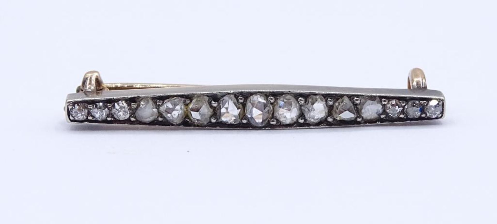 Altschliff Diamant Brosche um 1860,Gold um 585/000,L-3,4cm, 2,7gr.