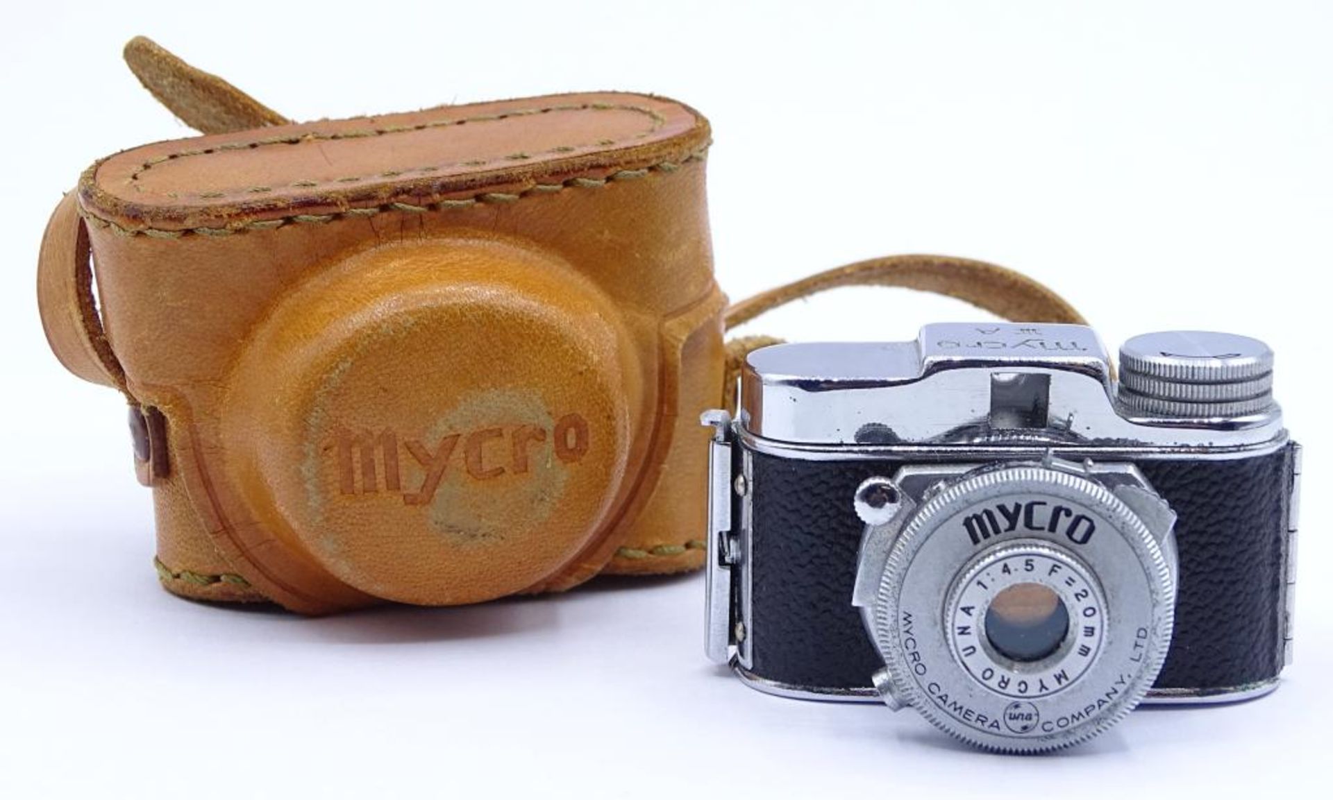 Mycro IIIA Miniatur Kamera in orig. Ledertasche, ca. 3x6 cm, gut erhalten