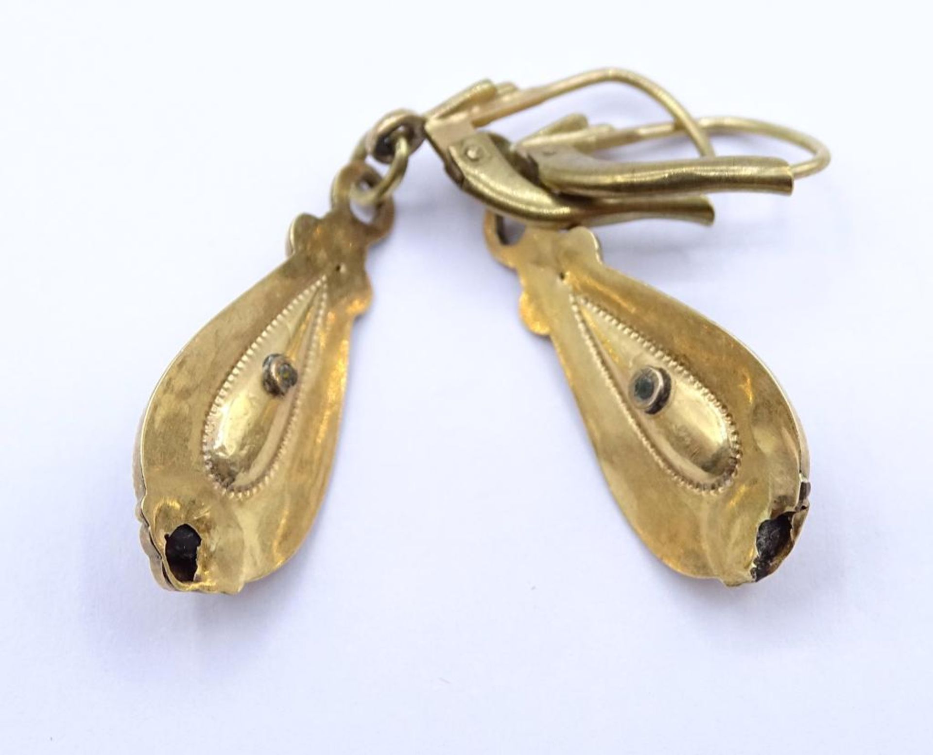 Biedermeier Schaumgold Ohrhänger mit türkis Besatz,L-4,0cm 1x beschäd - Bild 3 aus 3