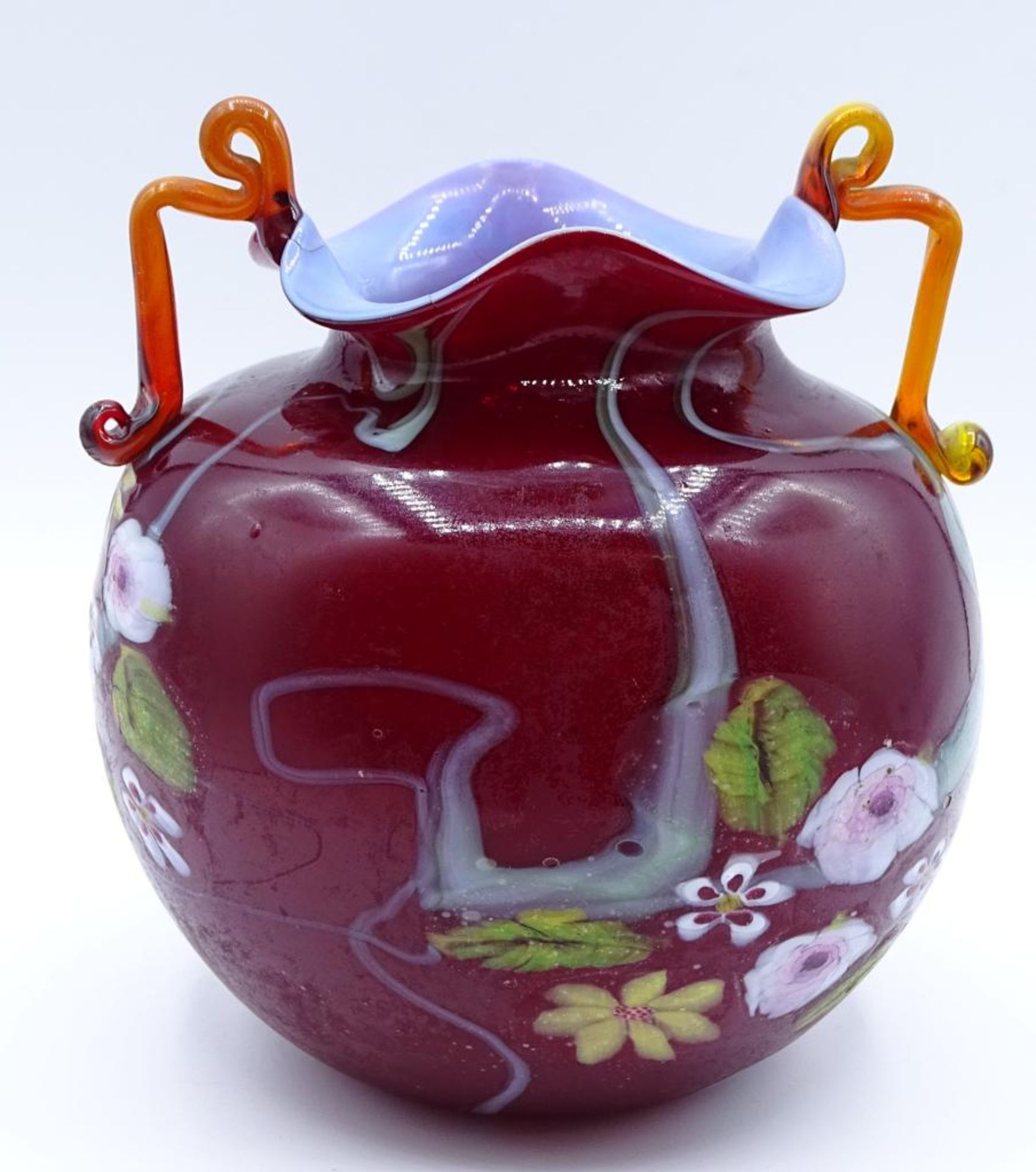 Jugendstil Vase mit Emaillemalerei,H-15cm