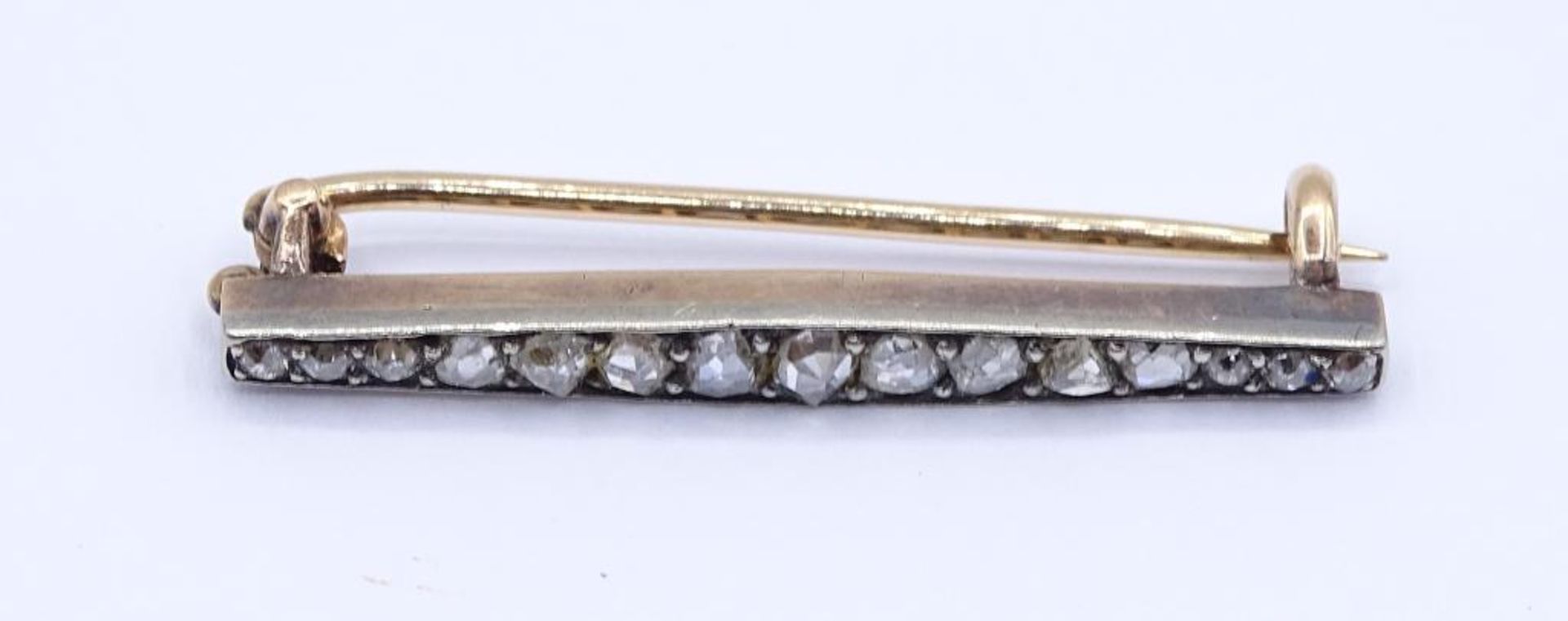 Altschliff Diamant Brosche um 1860,Gold um 585/000,L-3,4cm, 2,7gr. - Bild 3 aus 4