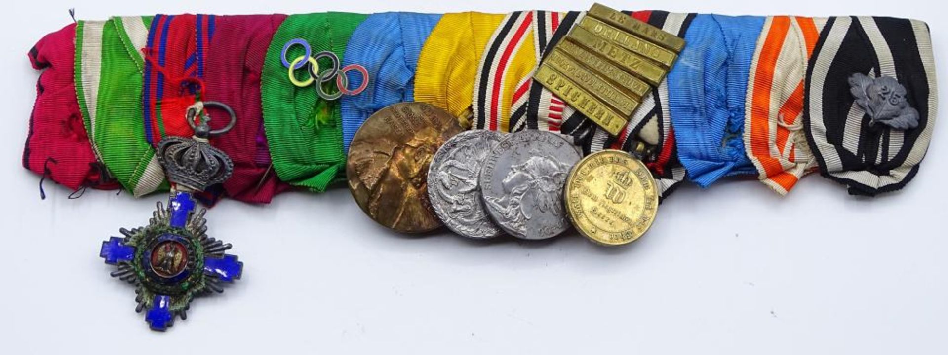 Lange Ordensspange mit 5 Orden/Abzeichen/Medaillen,Königreich Rumänien Orden vom Stern Rumäniens-