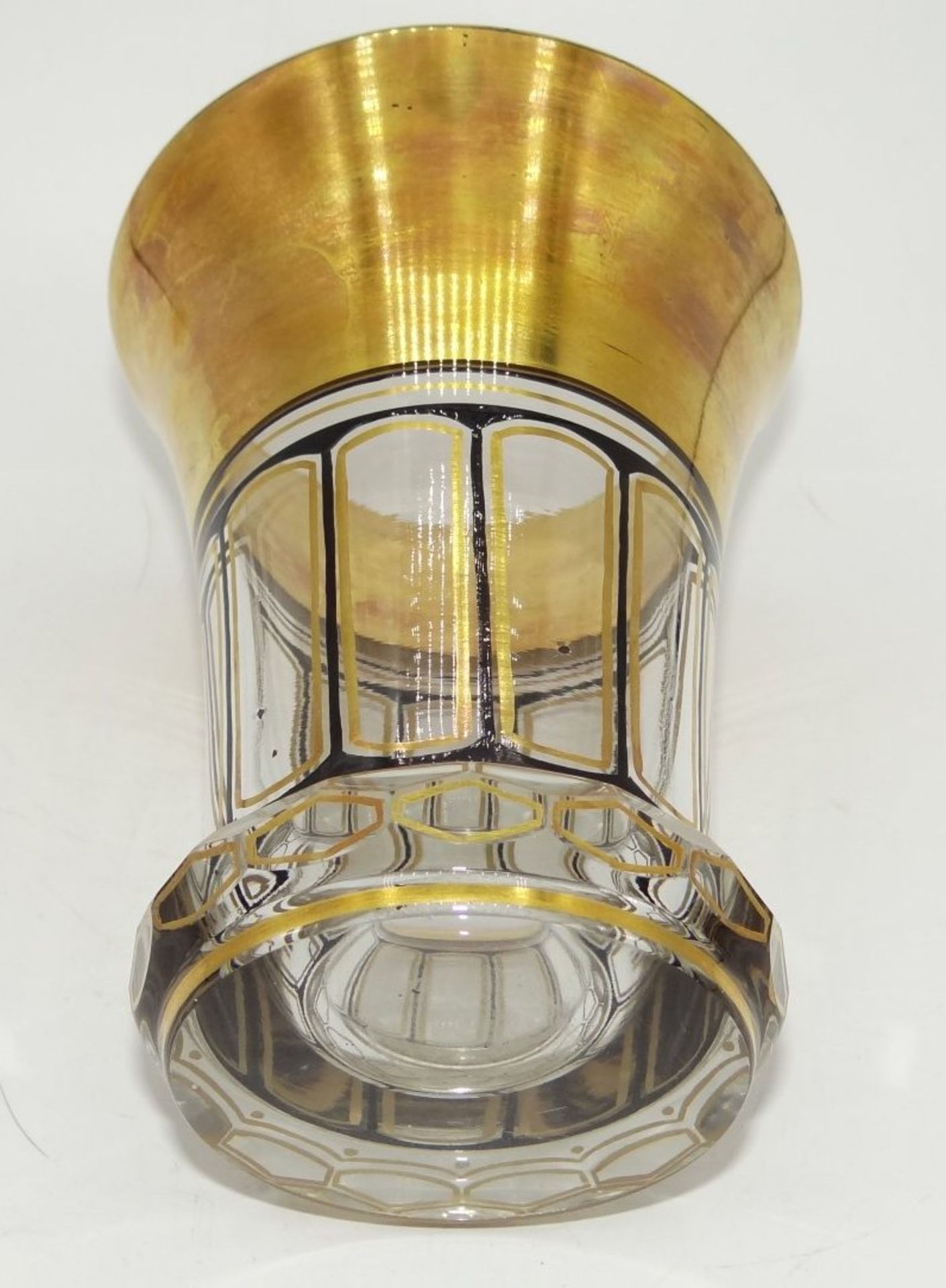 Fussbecher mit Goldstaffage, H-12 cm, D-9 cm, Alters-u. Gebrauchsspuren - Bild 4 aus 4
