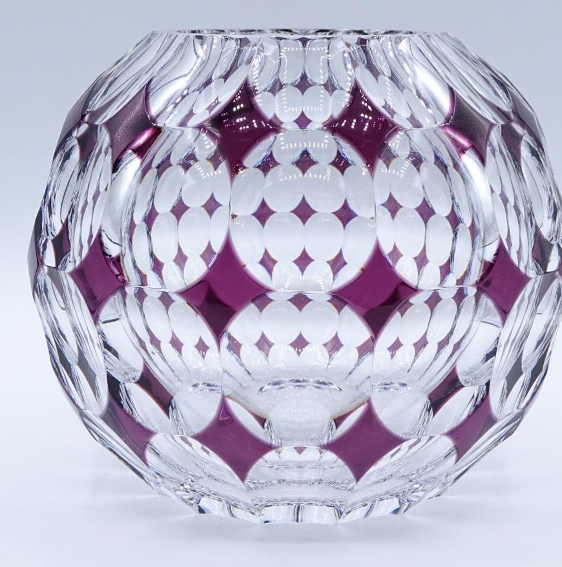 Kristall-Kugelvase, H-13 cm, mit pass. Schale, lila/klar, D-18 cm