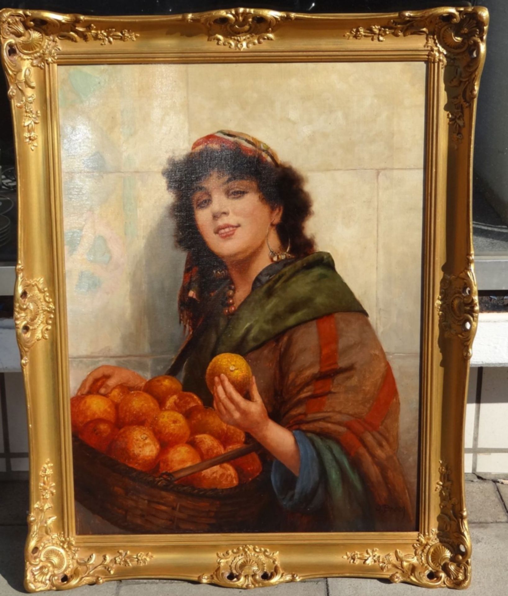 Alois BROCH (1864-c.1934) Obsthändlerin, ca.1900, Öl/Leinwand, gerahmt, 95 x 71 cm, hinterlegte - Bild 2 aus 5