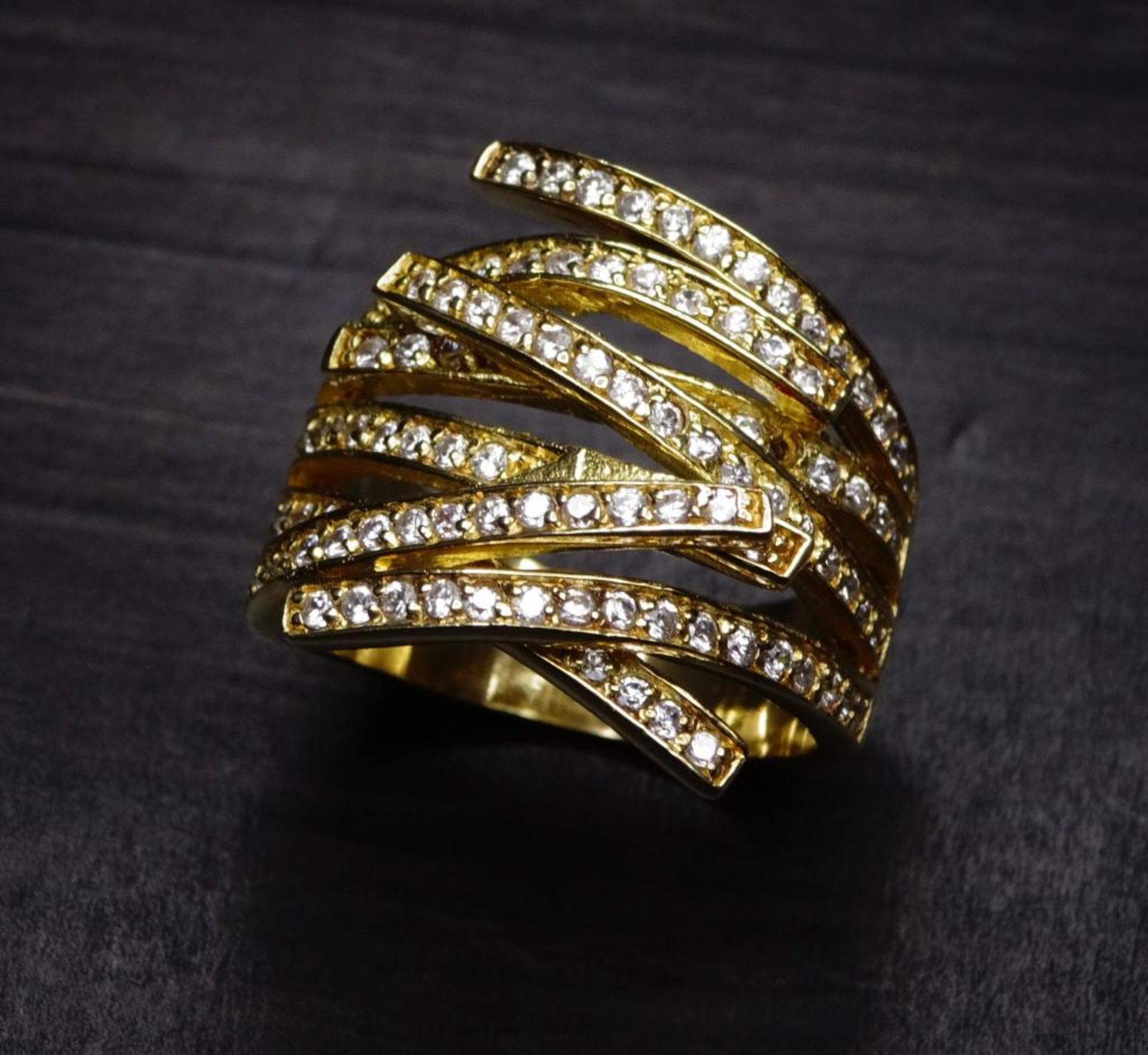 Juweliersauflösung: Massiver Sterling Silber Ring 925/000,mit Zirkonia vergoldet,14,8gr., RG 65, - Bild 3 aus 4