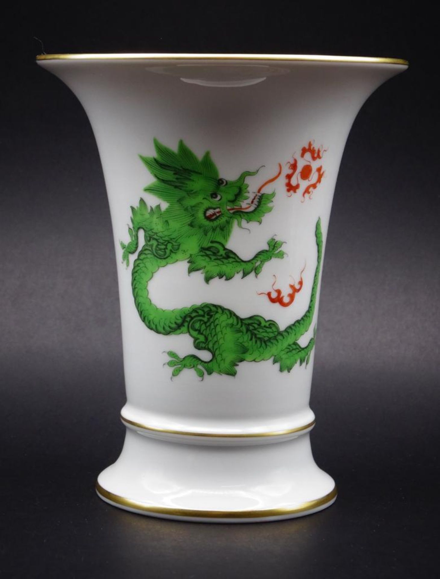 Vase "Meissen" grüner Hofdrache, Goldrand, Schwertermarke, 1.Wahl, H-14 c