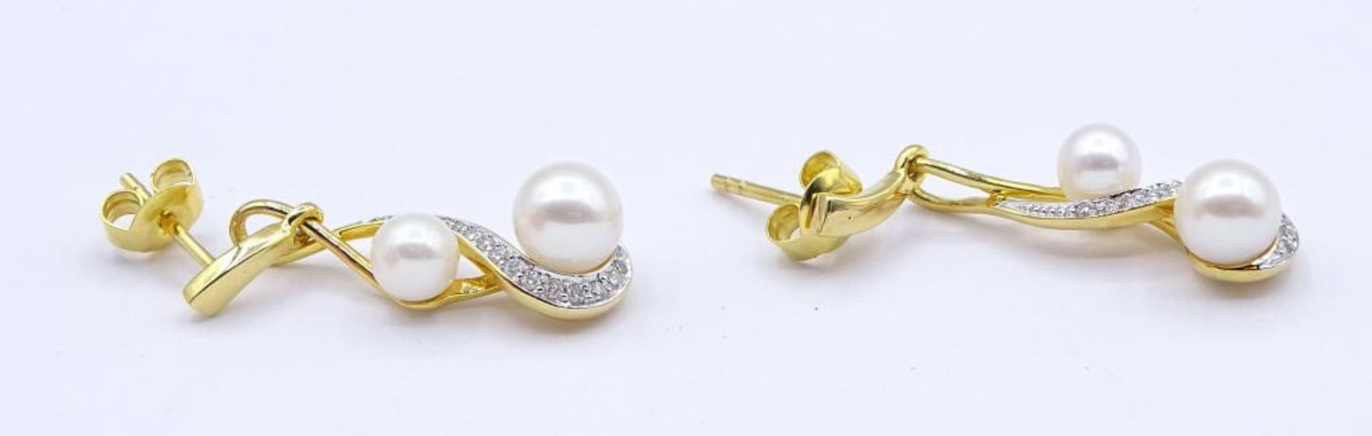 Paar 585er GG Ohrhänger mit Brillanten und Perlen,L- 3,1cm,ges.Gew.4,4gr