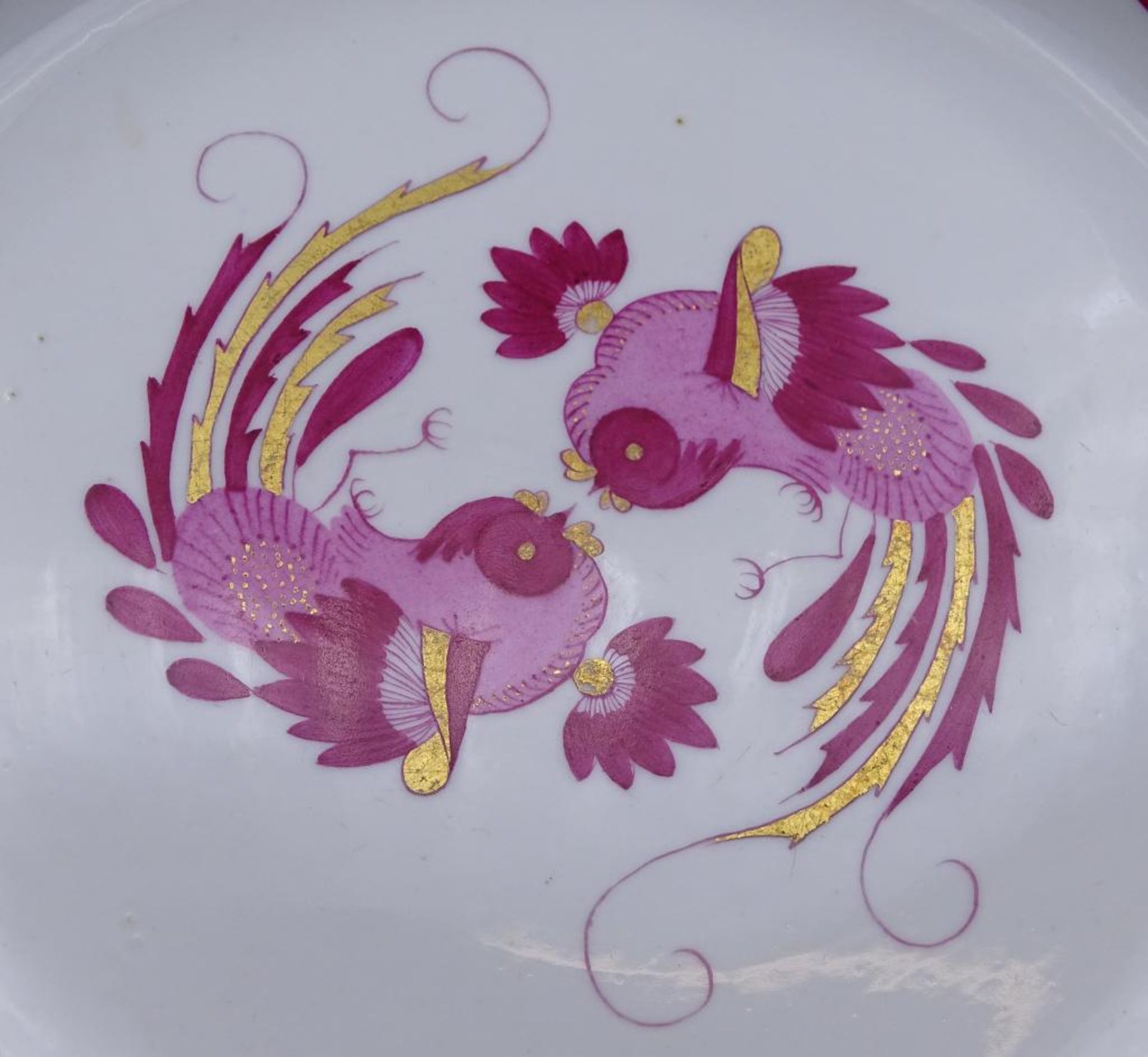 Teller "Meissen" Purpurdrachen mit Gold, 19.Jhd., Schwerter, 1.Wahl, D-24 cm - Bild 2 aus 5