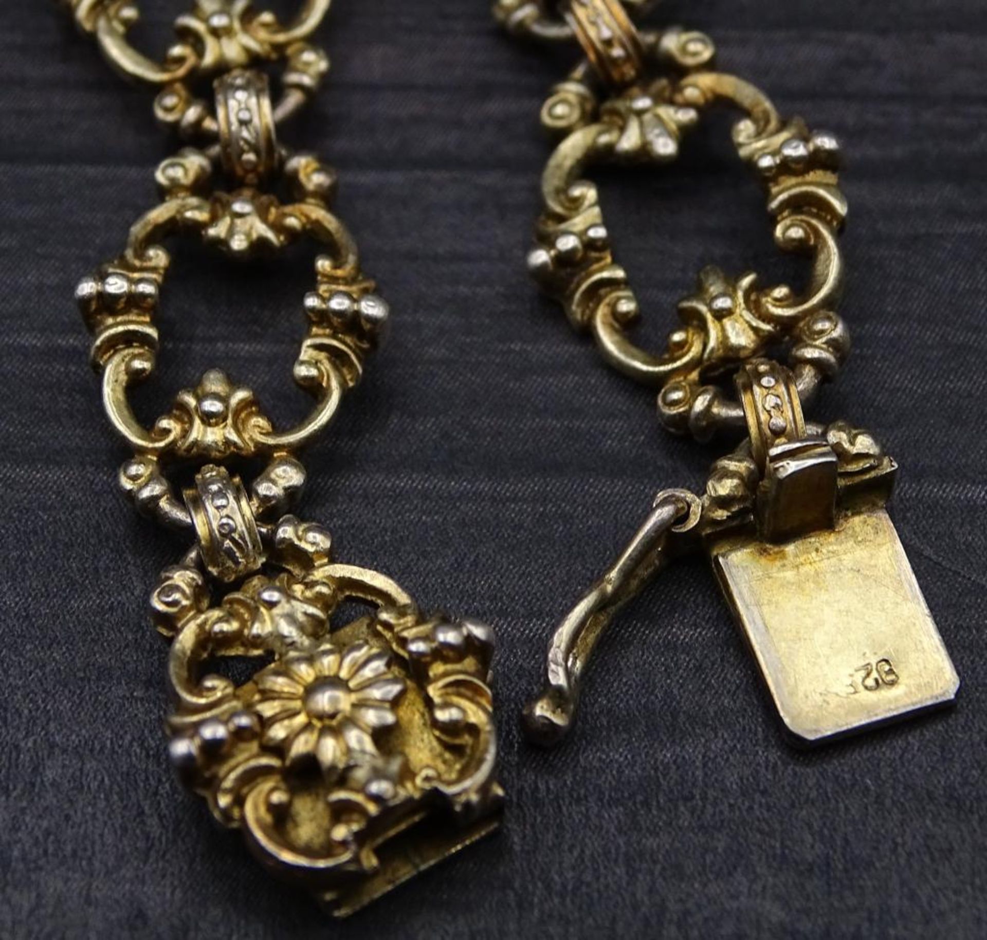 Altes Silber Collier mit Amethysten,Sterling Silber,ca.L- 40cm,leicht vergoldet, 33gr. - Bild 2 aus 4