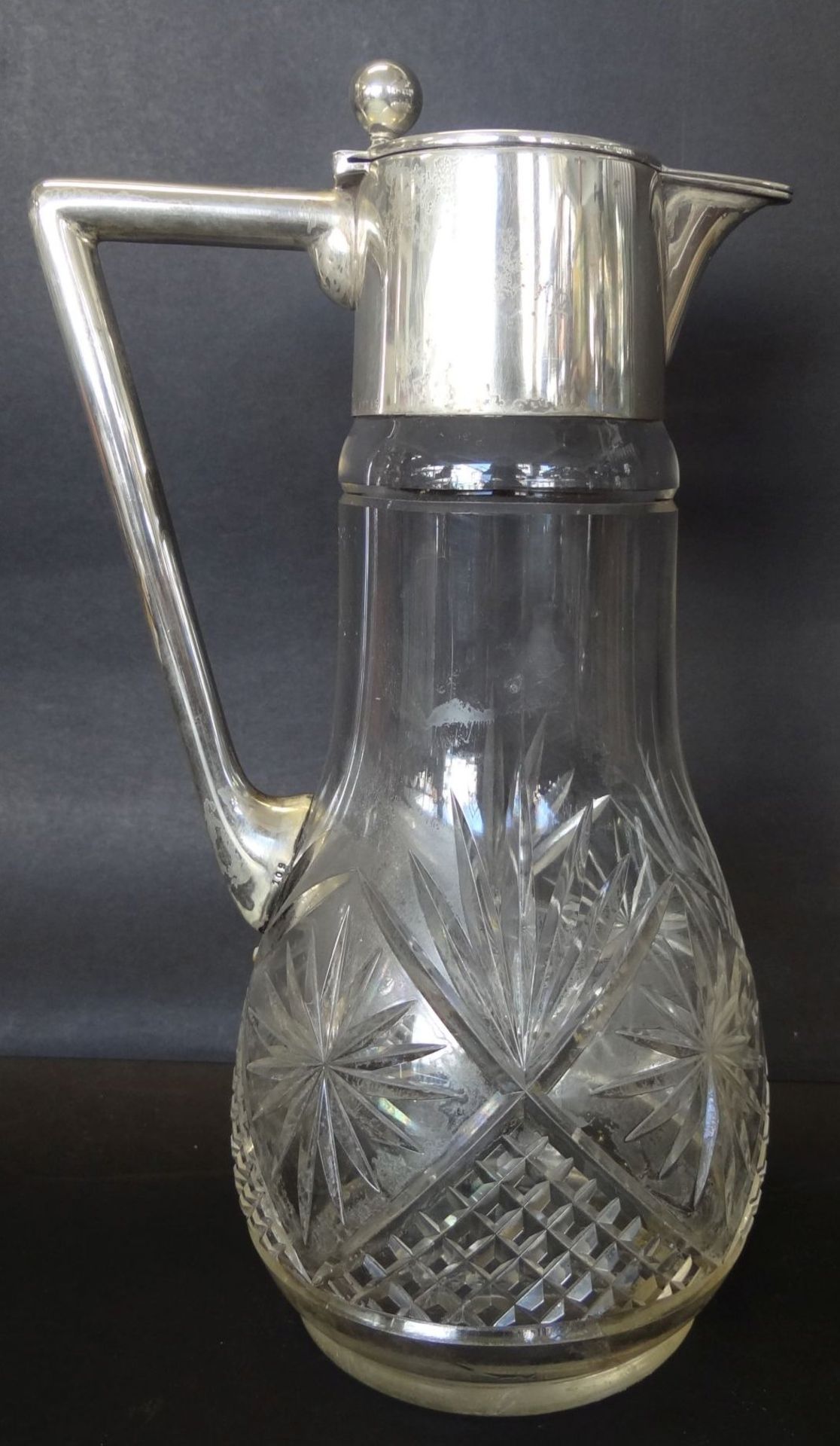 Kristall-Krug mit massiven Silberdeckel-800-, H-25 cm, guter Zustand