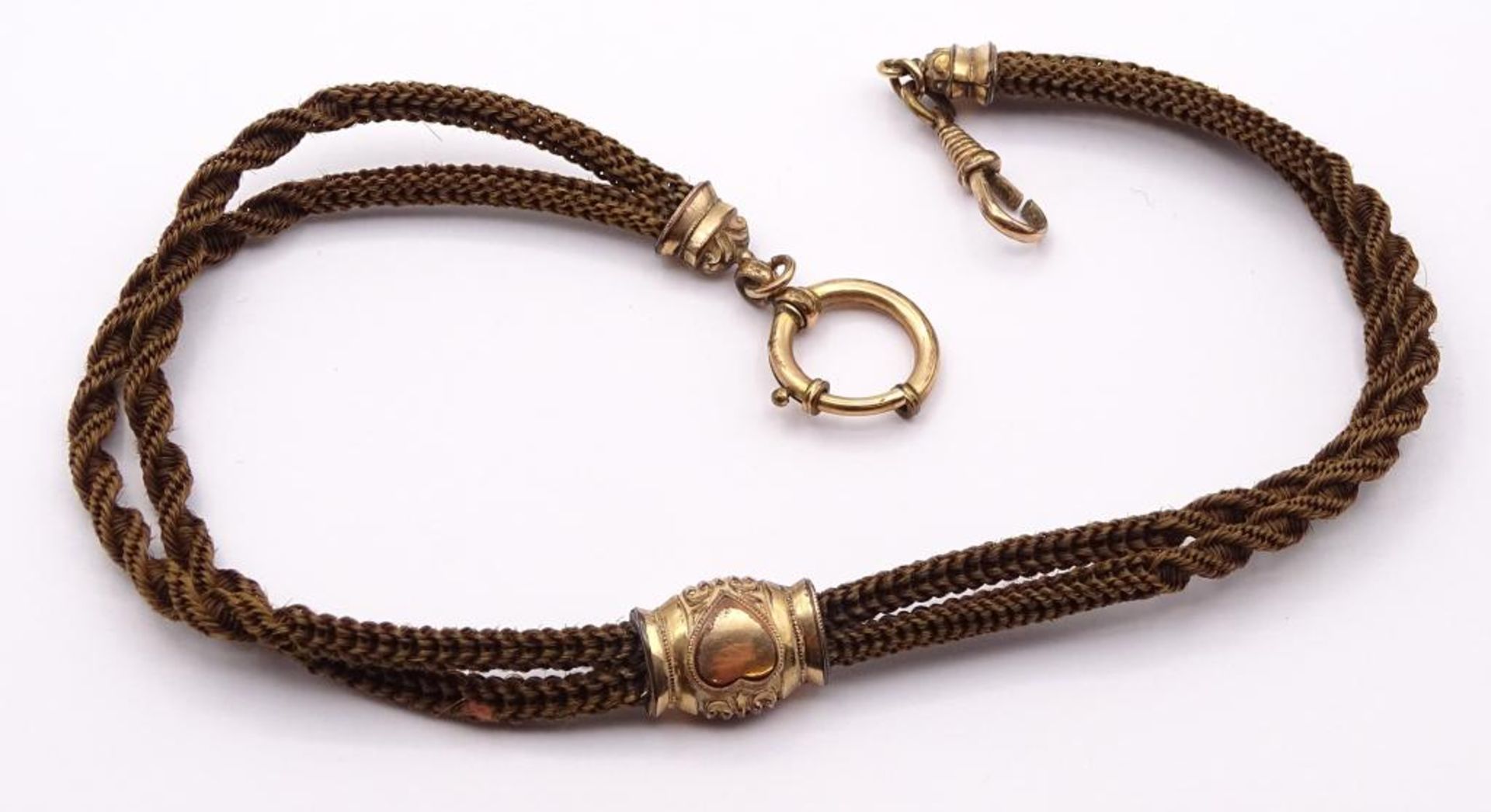 Haarkette für Taschenuhr, mit Karabiner und Federrin