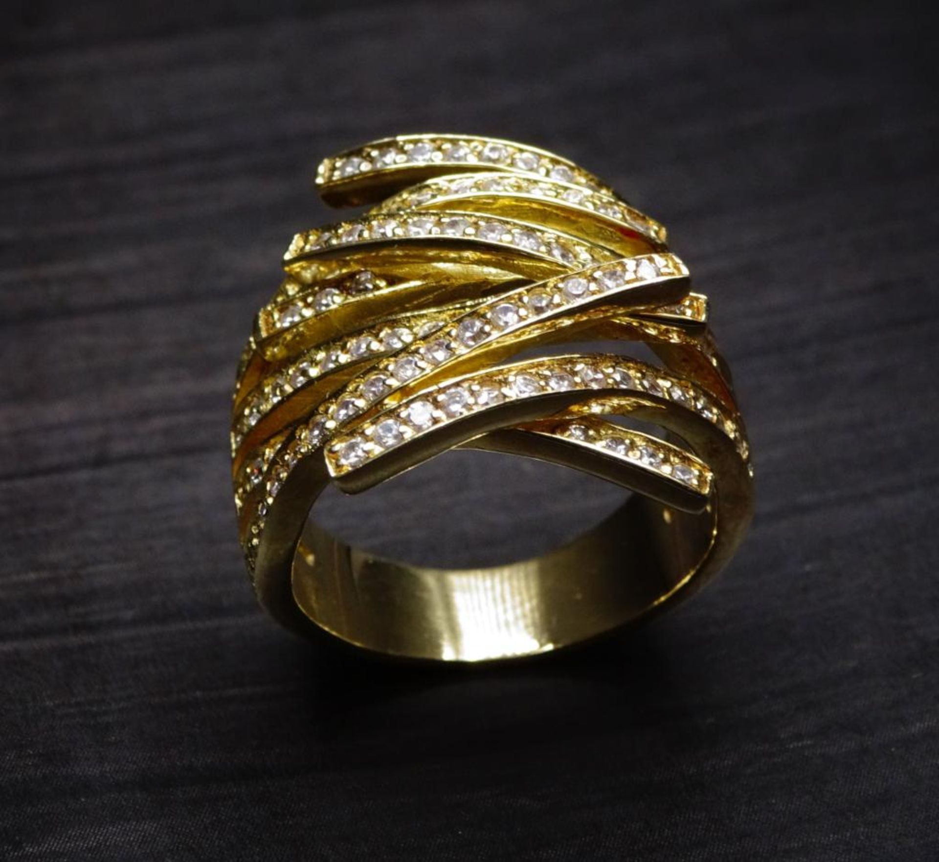 Juweliersauflösung: Massiver Sterling Silber Ring 925/000,mit Zirkonia vergoldet,14,8gr., RG 65, - Bild 2 aus 4