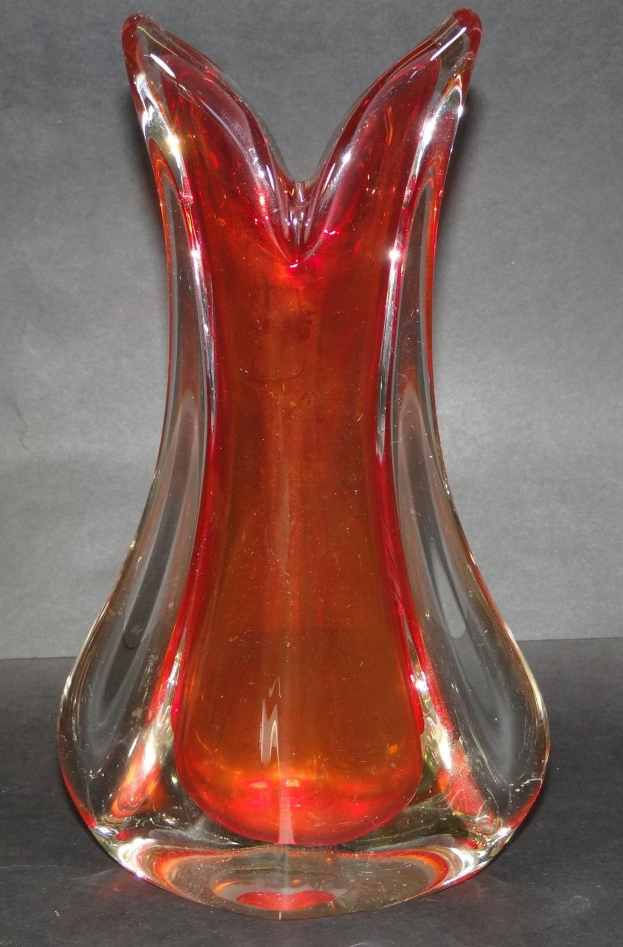 ovoide Murano Vase, rot/klar, H-19 cm, B-10 cm