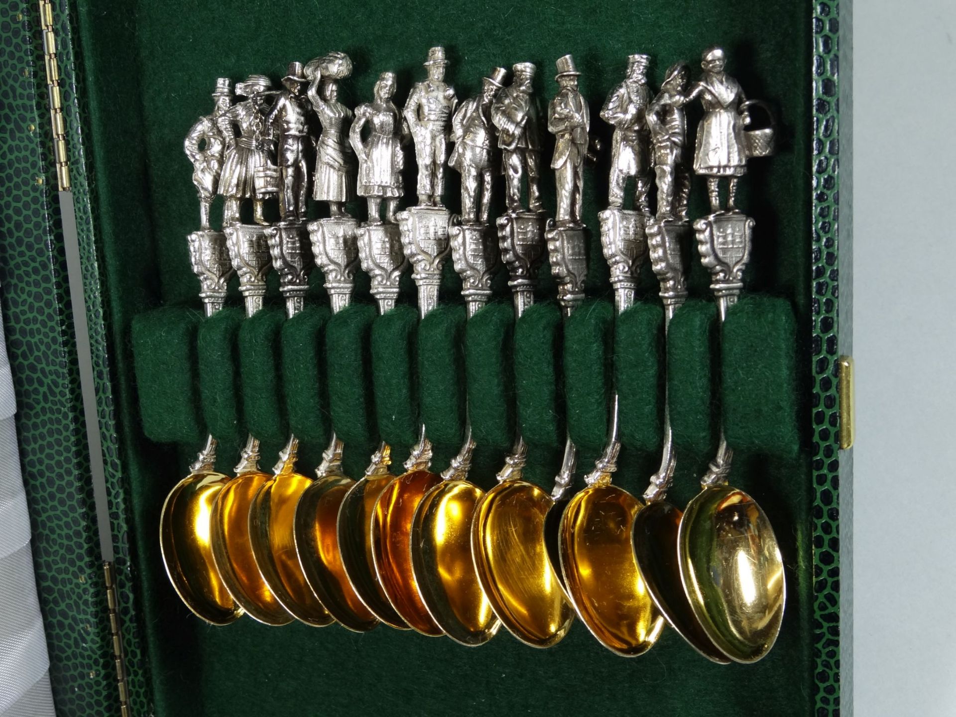 12 figürliche Moccalöffel, Silber-800-, Hamburg, Laffe vergoldet, L-10 cm, zus. 156 g - Bild 2 aus 9