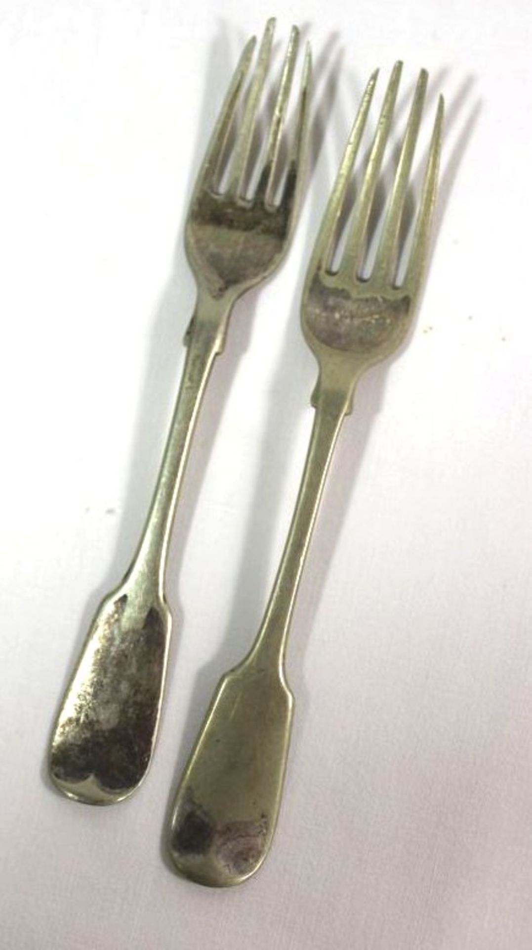 Paar alte Gabeln, Silber, England,64,1gr., Alters-u. Gebrauchsspuren, L-17cm.