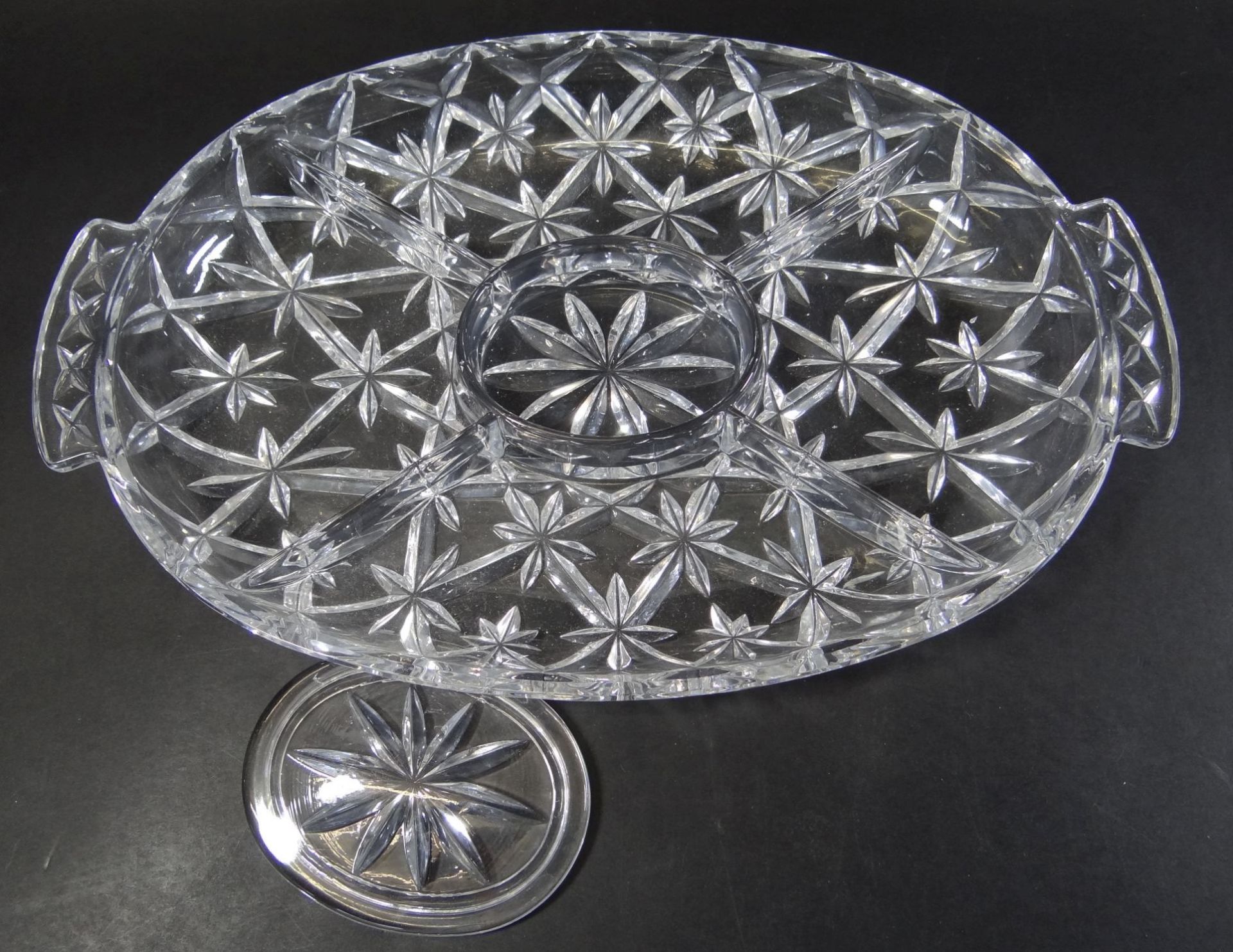 grosses, schweres ovales Kristall-Kabarette, mittig mit Deckel, 35x23 cm - Bild 3 aus 4